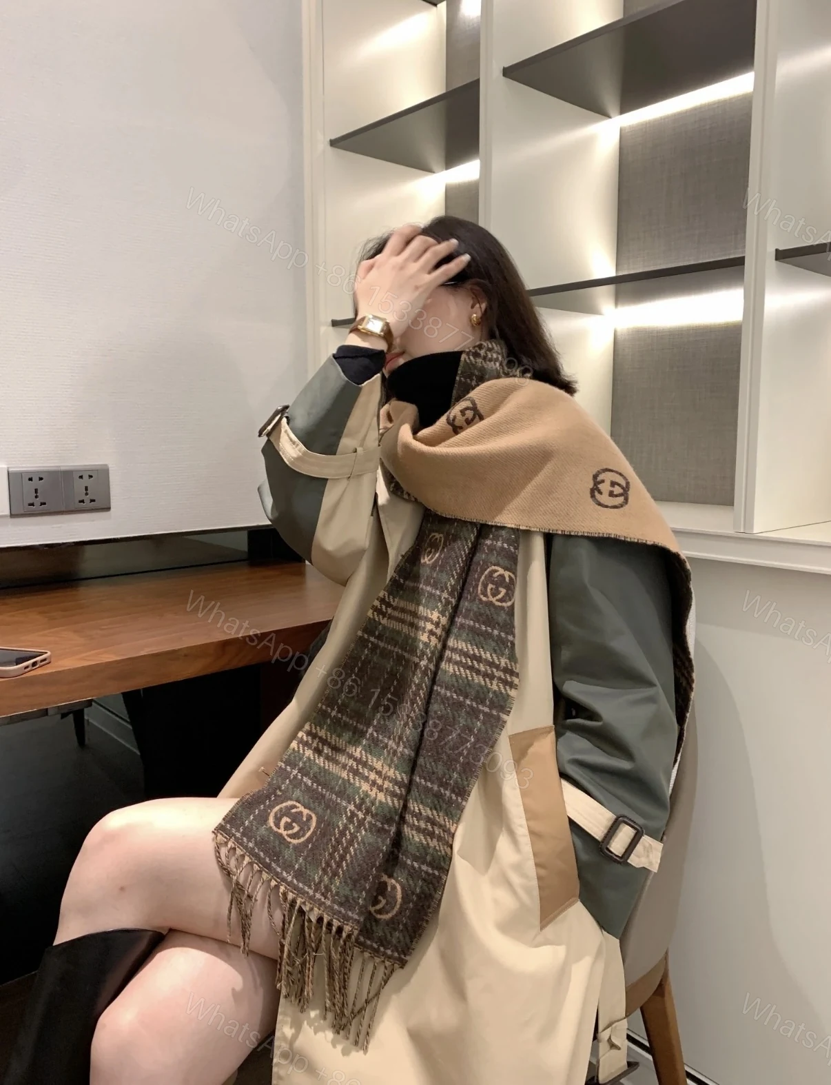 Gucci A貨復古格紋雙G圍巾 女款秋冬格紋風經典再現 — view 1