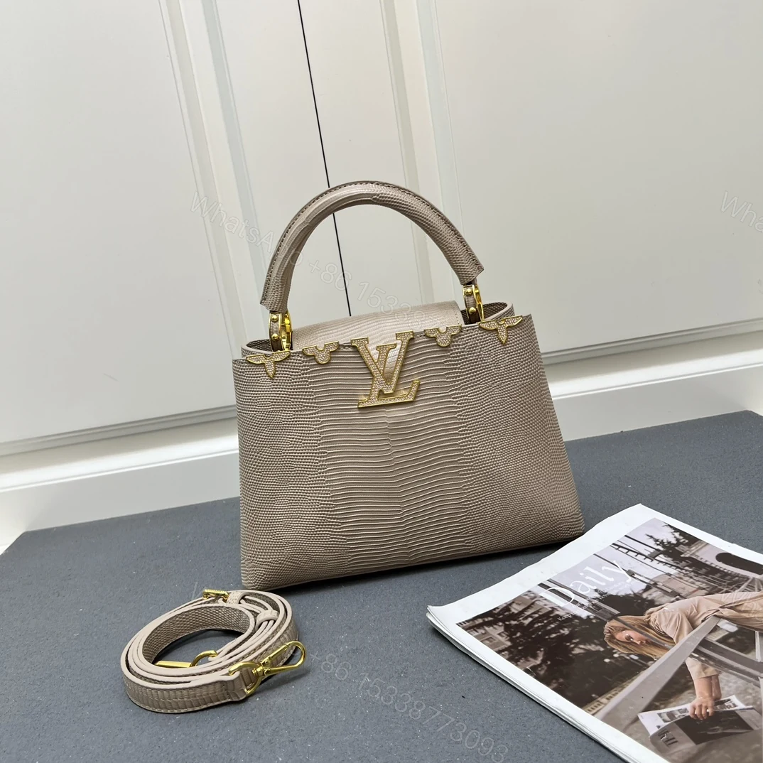 LV 一比一 M12297 米杏色壓紋手提包 金色扣27cm典雅通勤款 — view 1