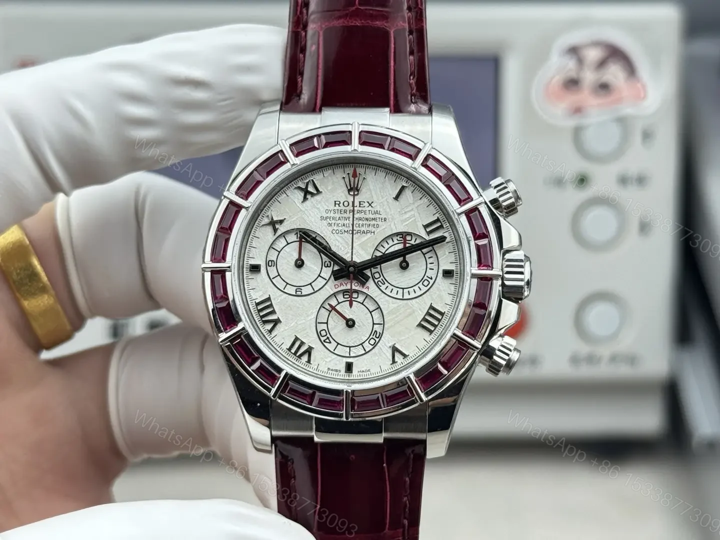 Premium Rolex Daytona Ruby replica 40MM Meteorite Dial Wine Red Leather Strap Edition RG-DAYTONA-RUBY-METEORITE-LEATHER-40 — view 1