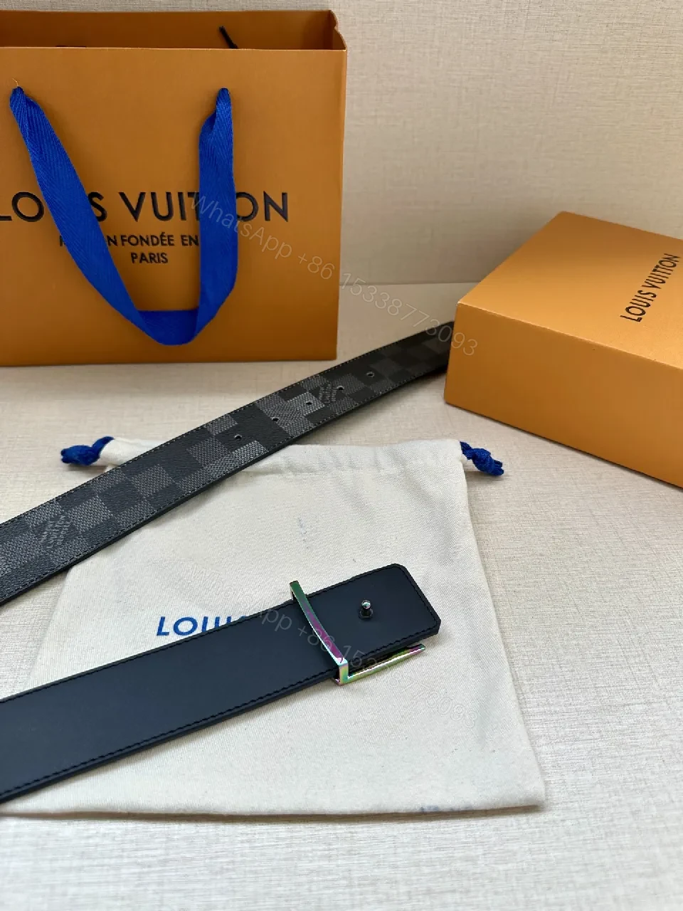 View 5 of Iridescent Damier-Inspired Belt: Modern Luxury Accessory