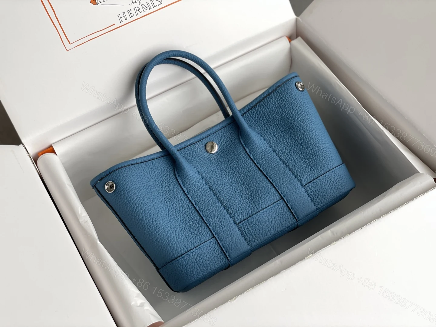 高仿Hermes Garden Party托特包 高端復刻荔枝纹牛皮 天空藍款 — view 1