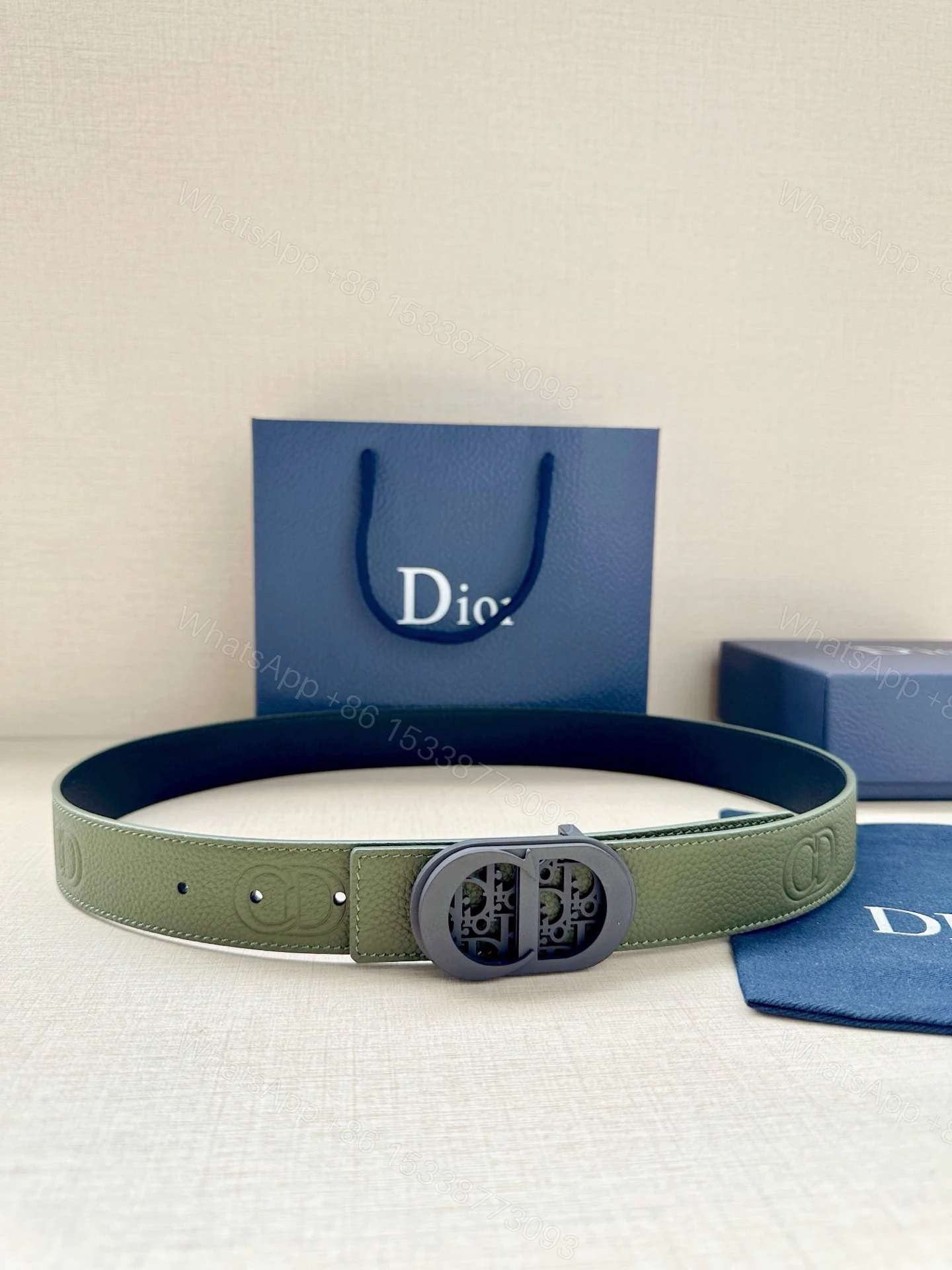 Dior高仿男士CD扣牛皮皮帶軍綠色個性潮流百搭戶外休閒設計款 — view 1