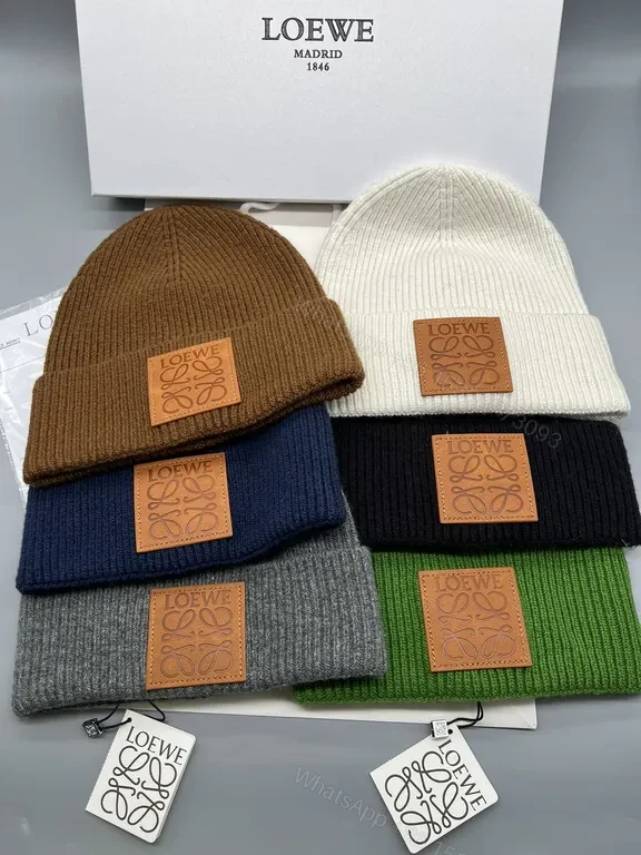 View 8 of Cozy Brown Wool Beanie with Loewe Patch Detail