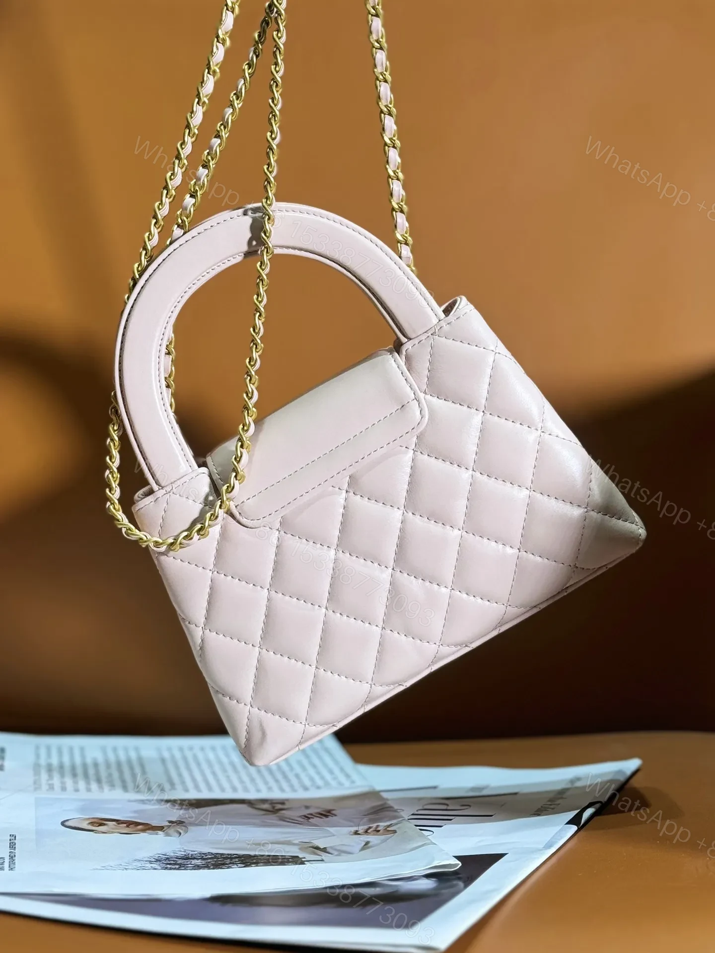 View 5 of Chanel Lambskin Mini Kelly Chain Bag Light Pink