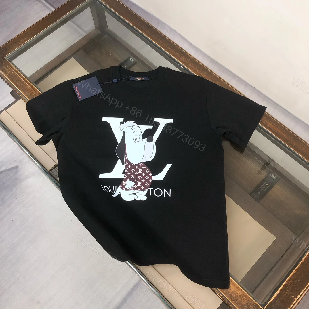 LV 一比一卡通狗印花T恤 經典黑色LOGO短袖 潮流休閒百搭款 — view 1