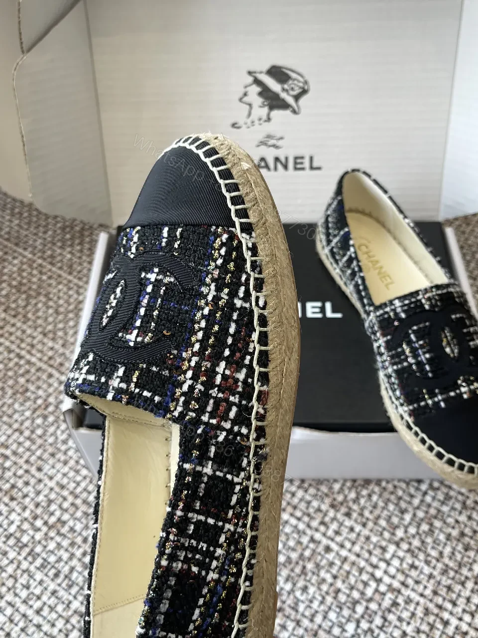 View 9 of Chic Textured Loafers with Logo Detail, Slip-On Footwear