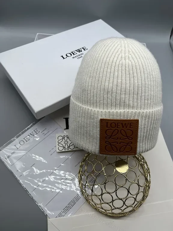 View 5 of Cozy Brown Wool Beanie with Loewe Patch Detail