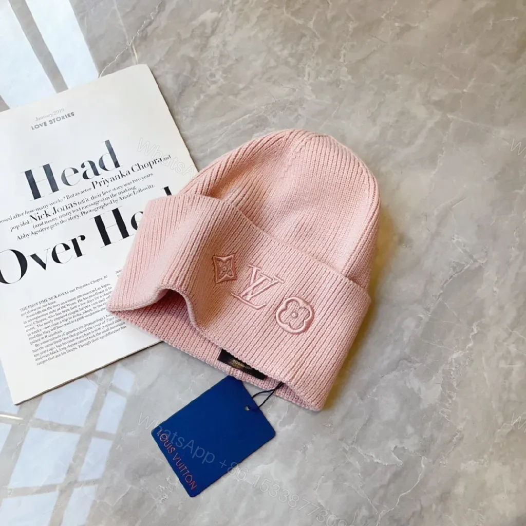View 9 of Soft Pink Knit Beanie – Cotton-Acrylic, Cozy Luxe, Designer Embroidery, Beanie