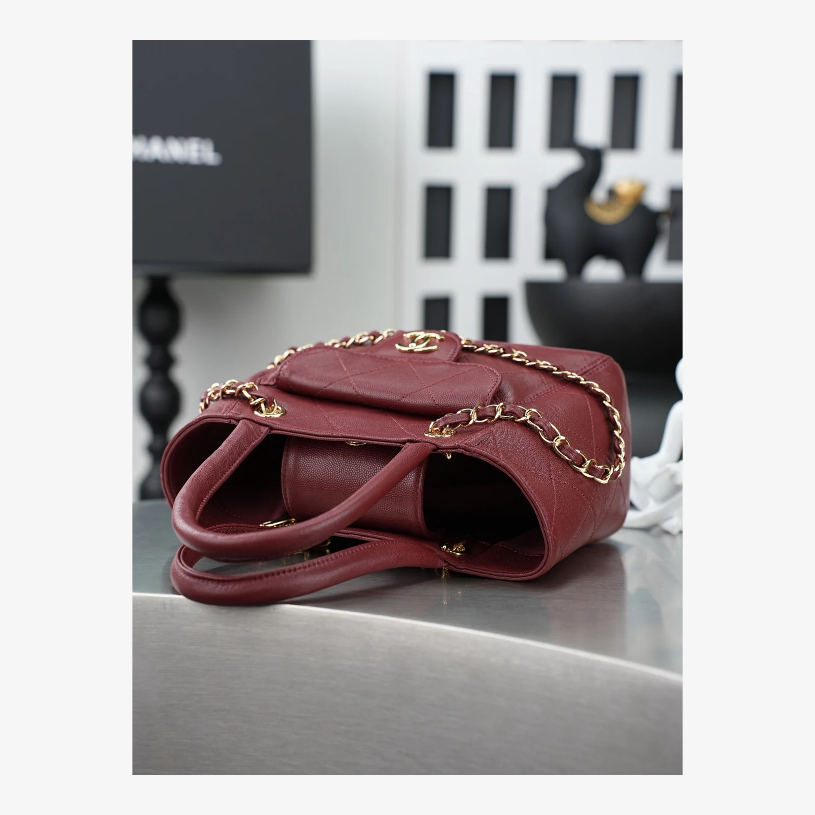 Chanel Small Shopping Bag AS6025 · Dark Burgundy Dark Burgundy · Grained Calfskin · Gold-Tone Metal