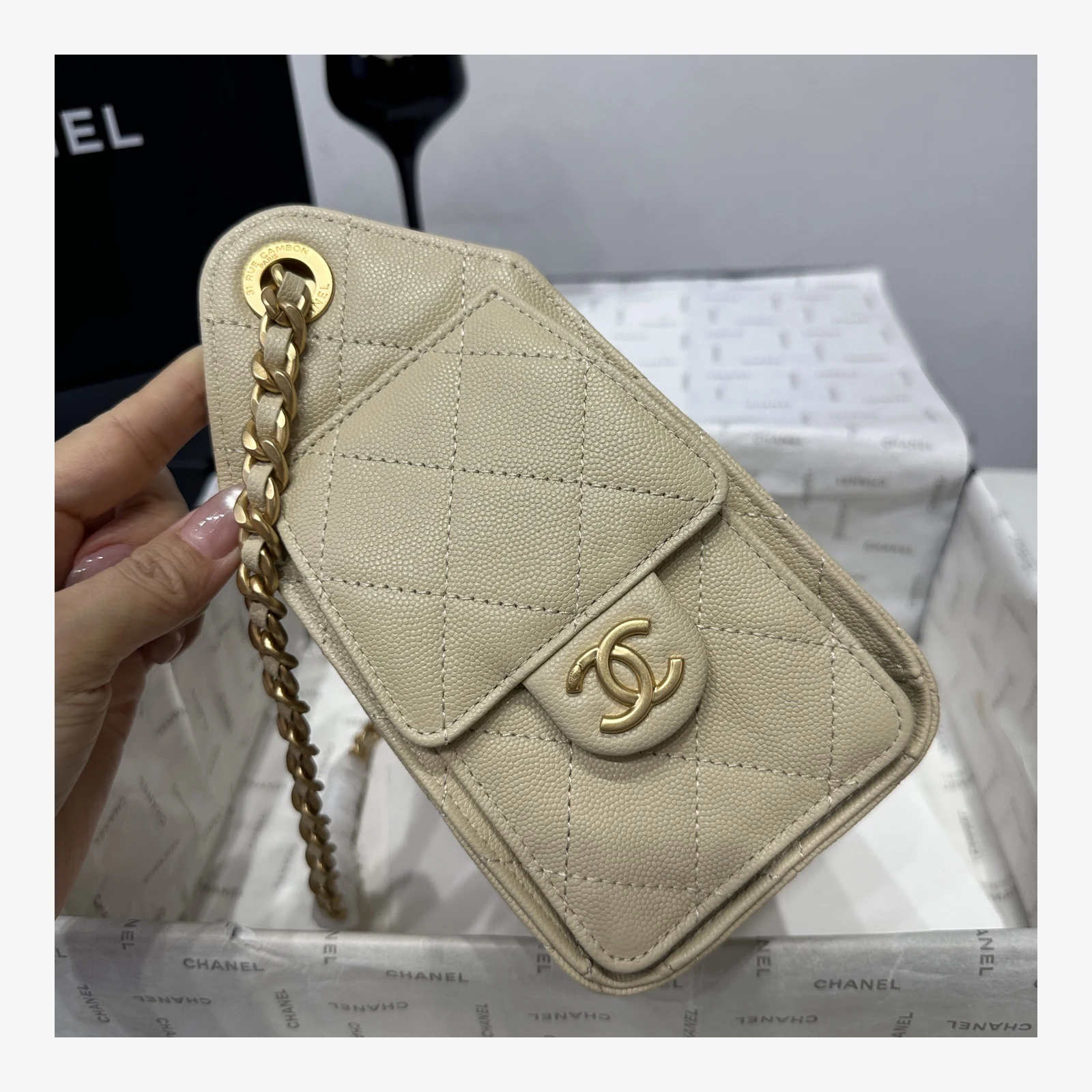 Chanel 25 Mini Handbag AS5631 · Grained Calfskin Beige · Grained Calfskin · Gold-Tone Metal