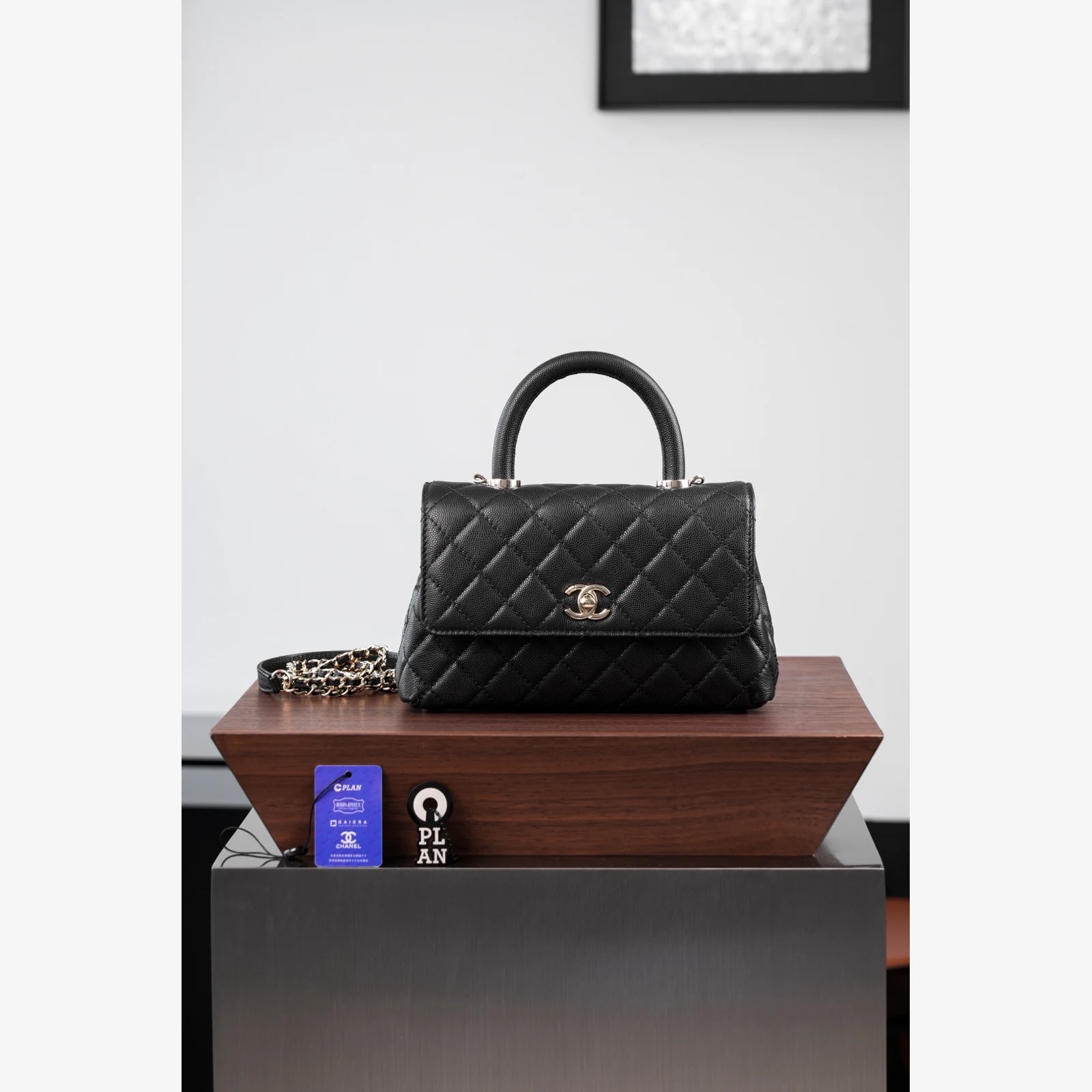 Chanel Flap Bag with Top Handle A92990 · Black Grained Calfskin — image 1
