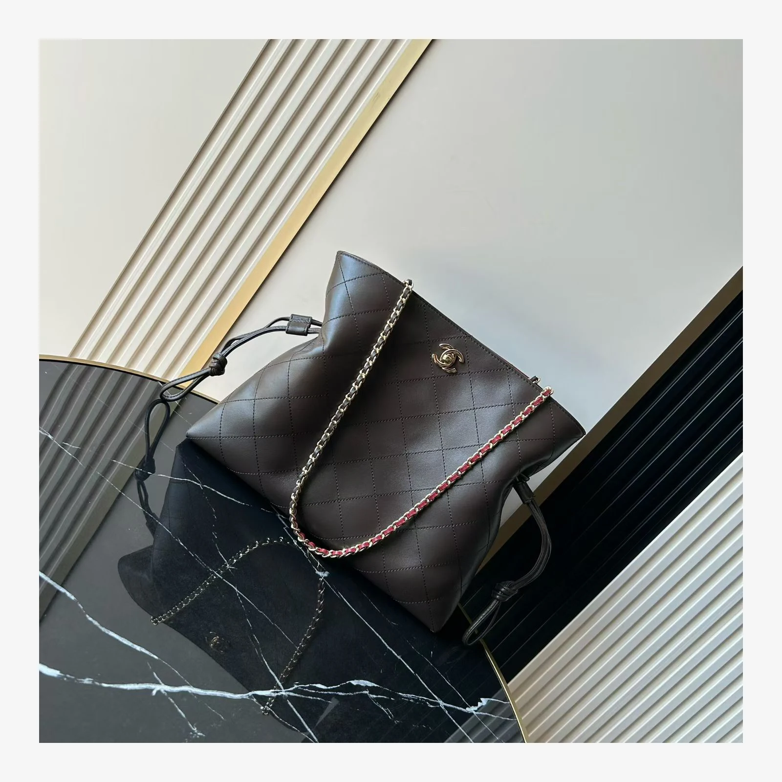 Chanel Small Shopping Bag AS6495 · Lambskin Dark Brown · Lambskin · Gold-Tone Metal