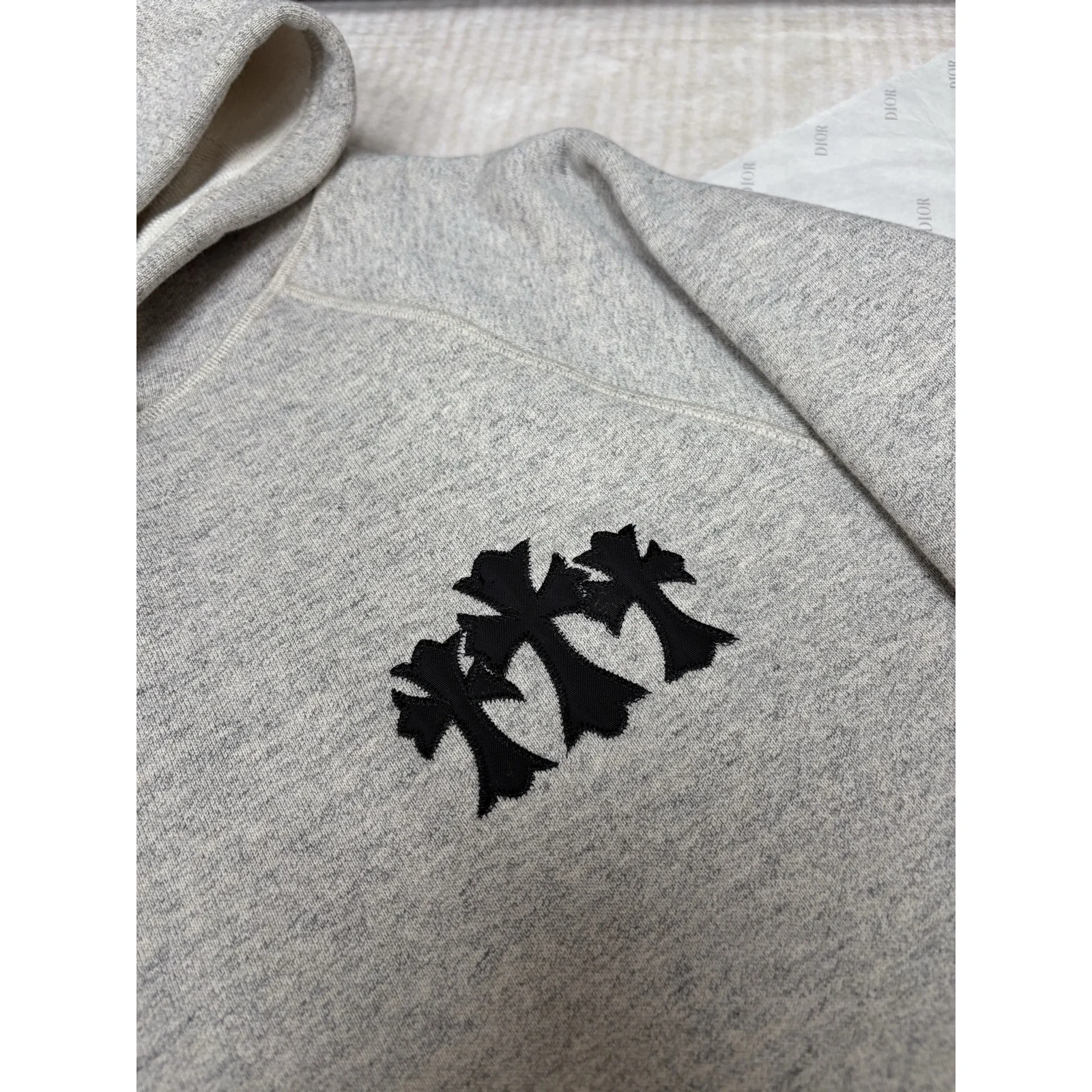 Chrome Hearts Triple Cross Pullover Hoodie Heather Grey