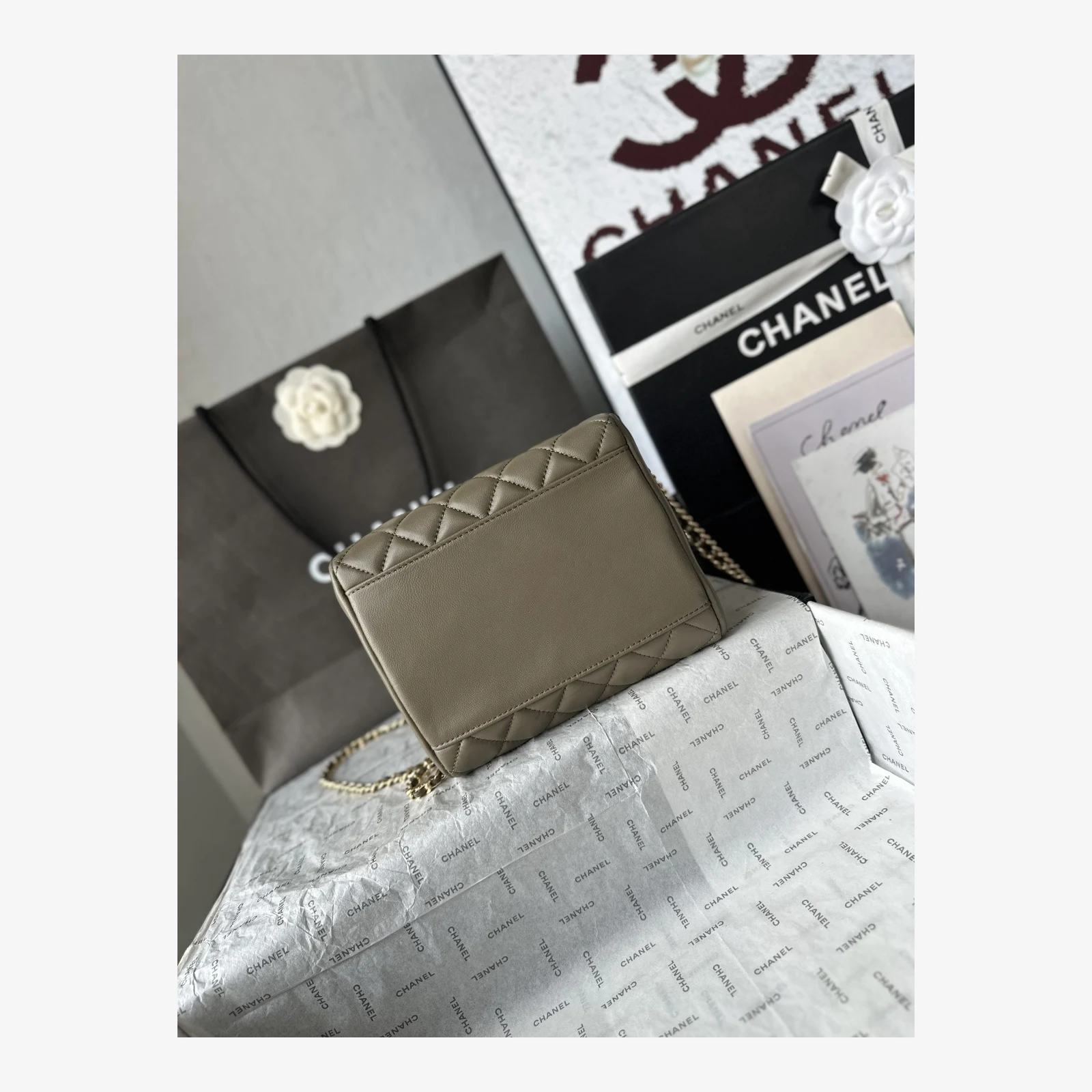 Chanel Small Bowling Bag AS6472 · Dark Khaki Lambskin Dark Khaki · Lambskin · Gold-Tone Metal