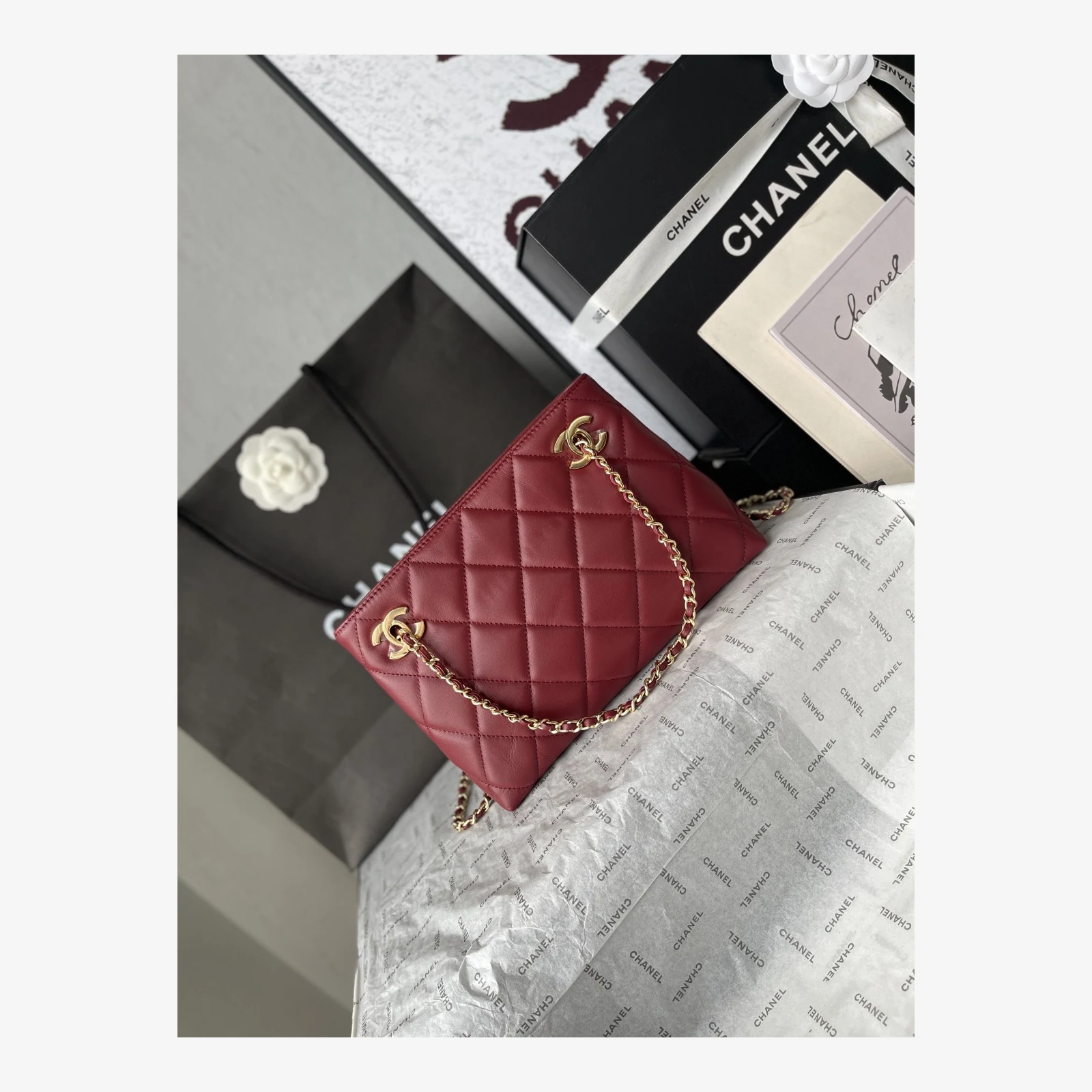 Chanel Mini Shopping Bag AS6248 · Lambskin Dark Burgundy · Lambskin · Gold-Tone Metal