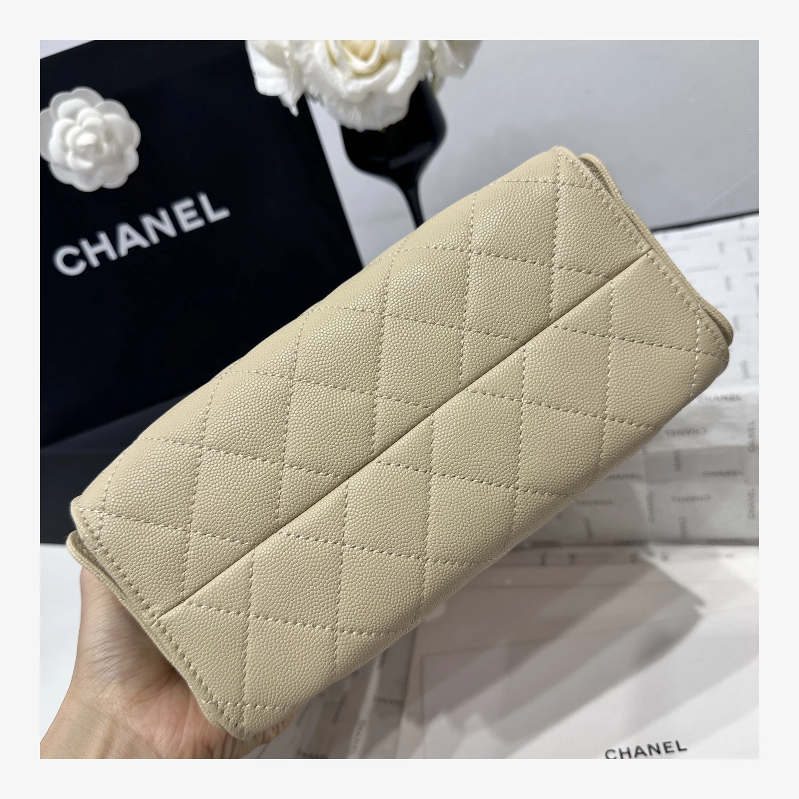Chanel 25 Mini Handbag AS5631 · Grained Calfskin Beige · Grained Calfskin · Gold-Tone Metal