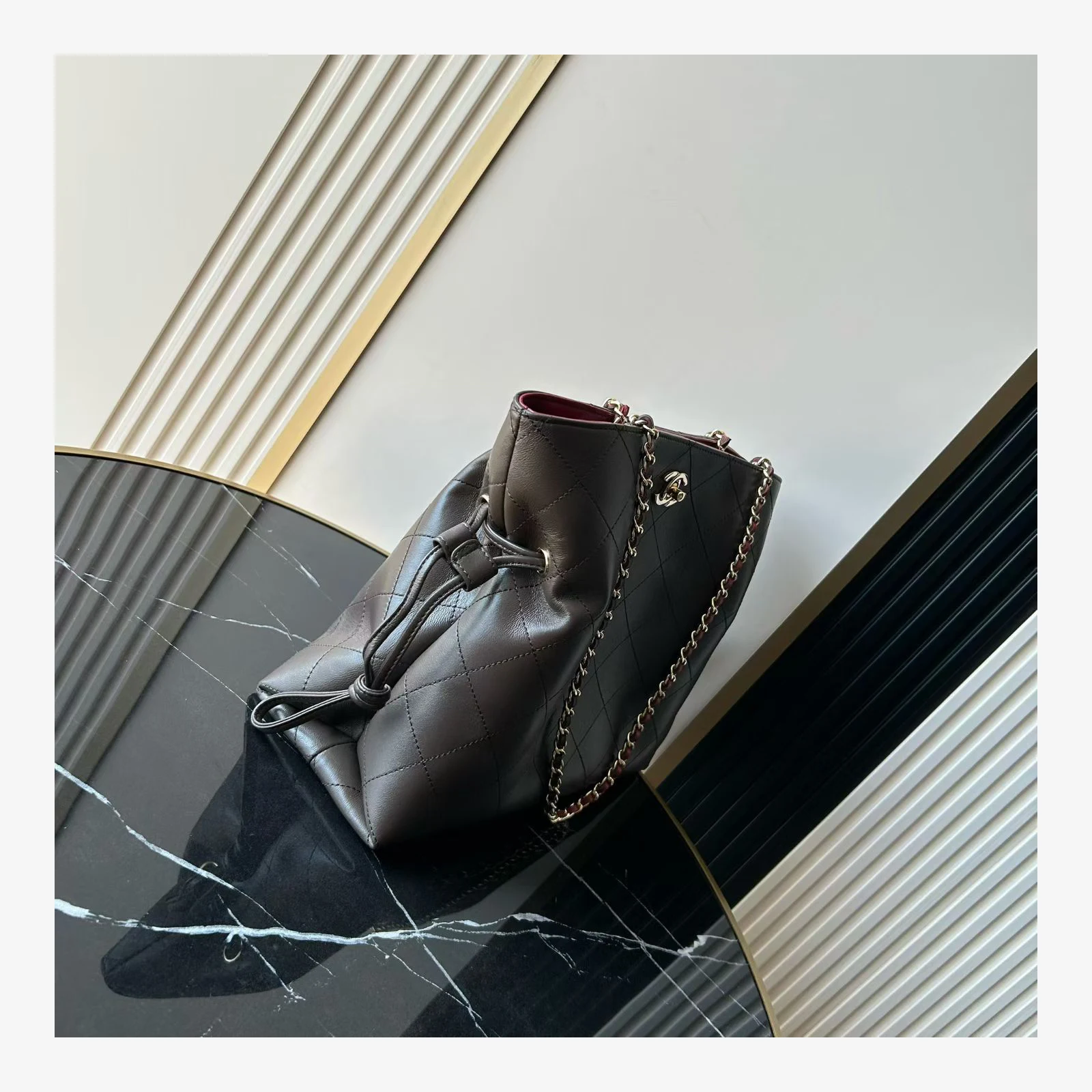 Chanel Small Shopping Bag AS6495 · Lambskin Dark Brown · Lambskin · Gold-Tone Metal