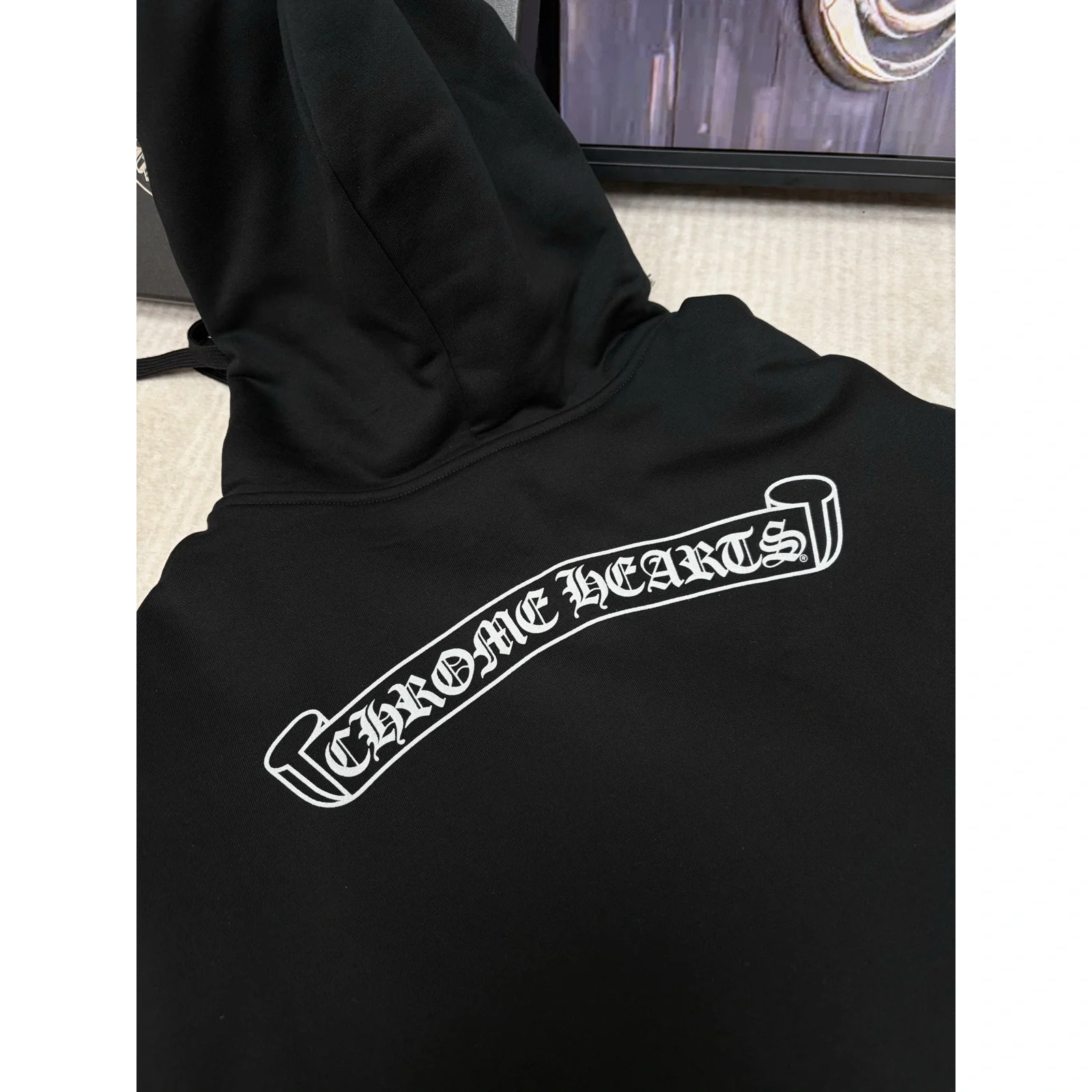 Chrome Hearts Scroll Logo Zip Up Hoodie Black