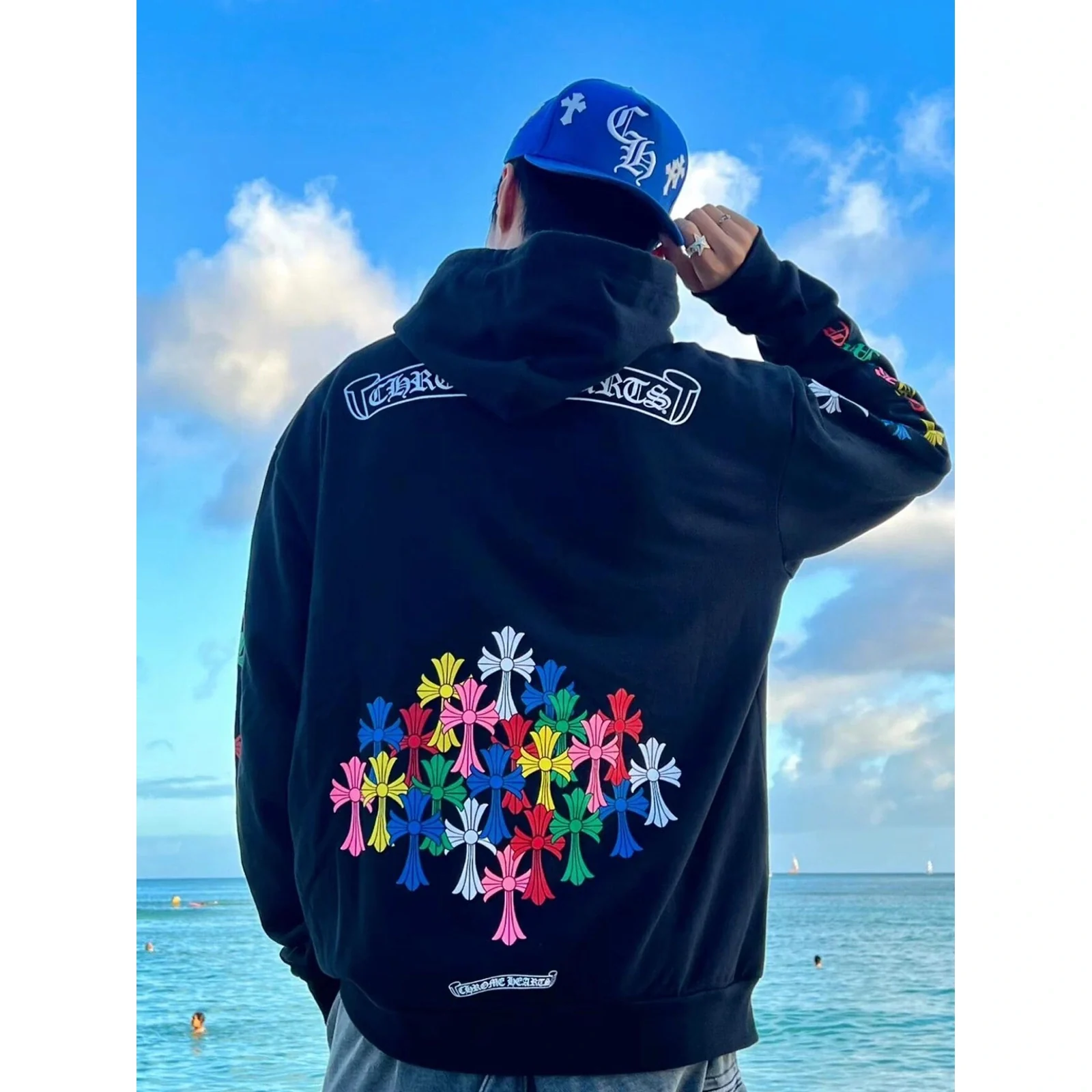 Chrome Hearts Multicolor Cross Zip Up Hoodie Black / Multicolor