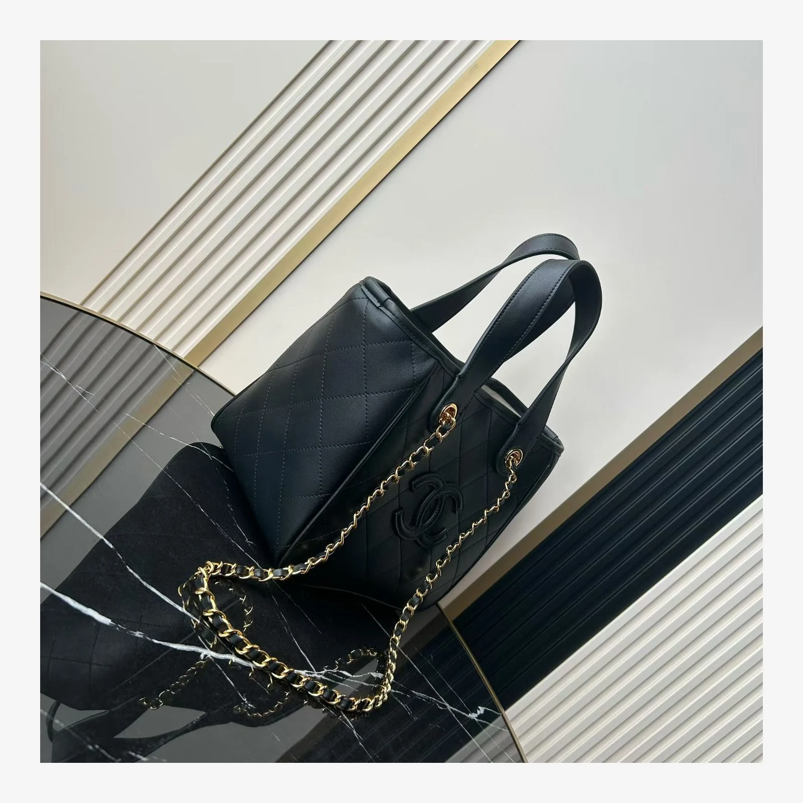 Chanel Mini Shopping Bag AS6199 · Black Calfskin Black · Calfskin · Gold-Tone Metal