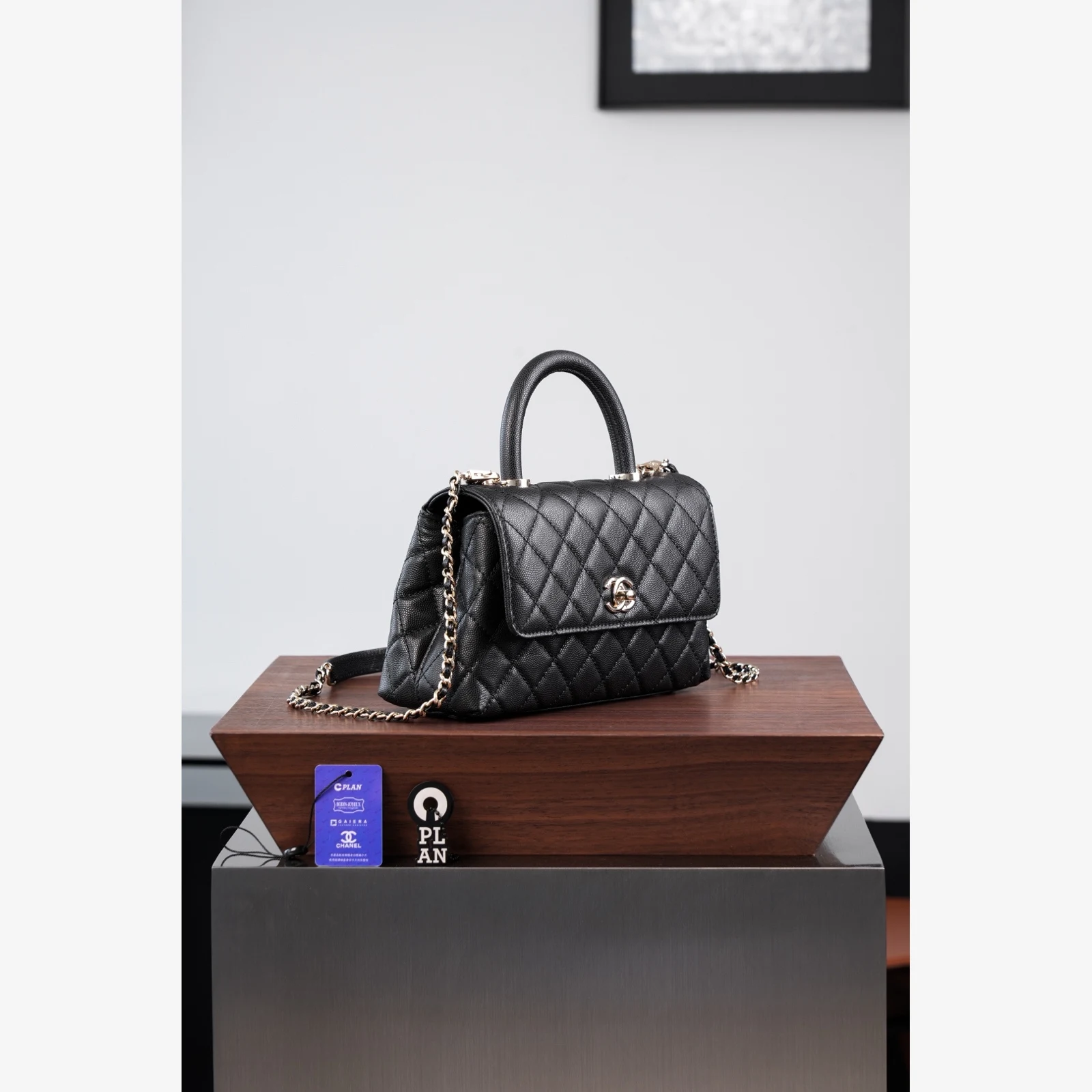Chanel Flap Bag with Top Handle A92990 · Black Grained Calfskin — image 9