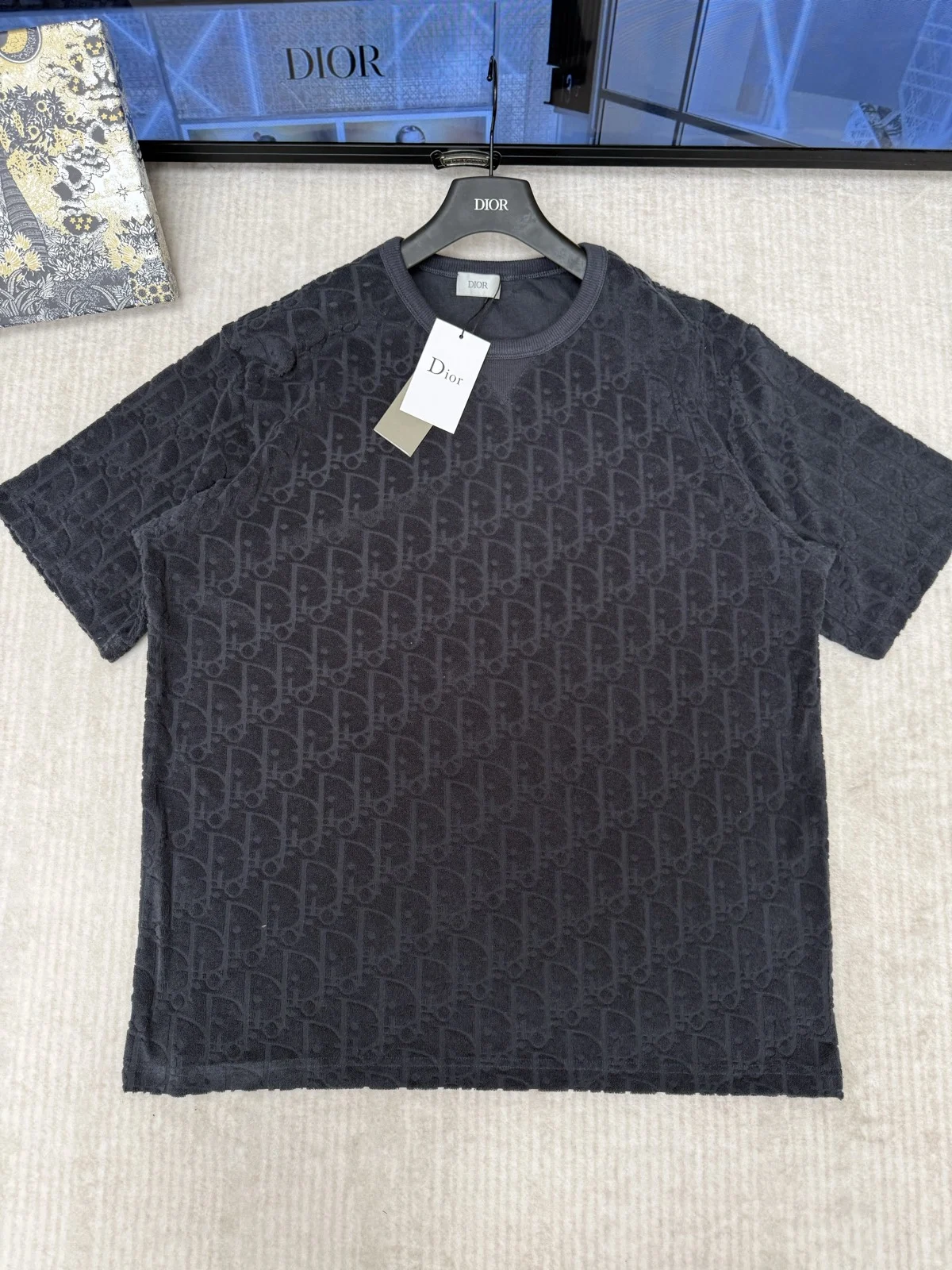 Dior Oblique Relaxed-Fit T-Shirt Black Terry Cotton Jacquard