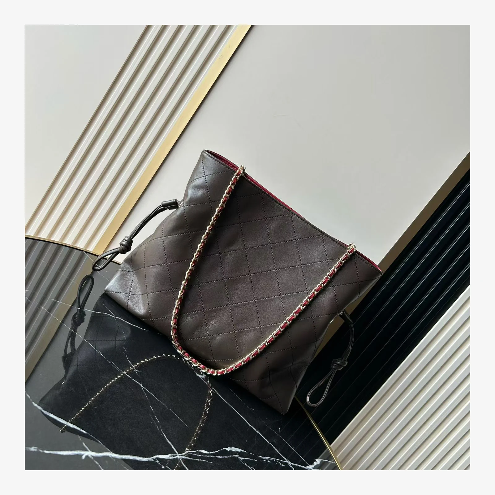 Chanel Small Shopping Bag AS6495 · Lambskin Dark Brown · Lambskin · Gold-Tone Metal