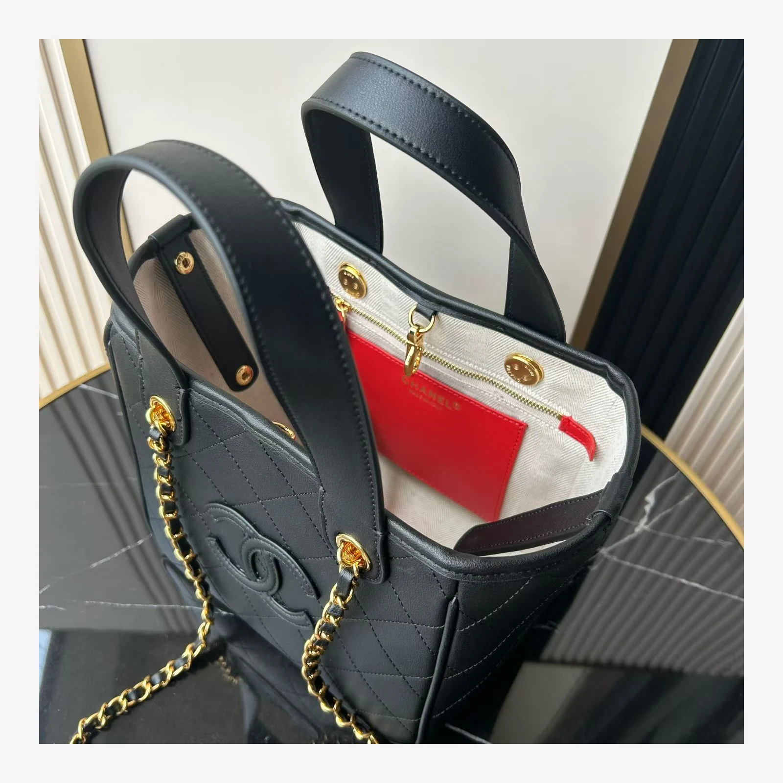 Chanel Mini Shopping Bag AS6199 · Black Calfskin Black · Calfskin · Gold-Tone Metal