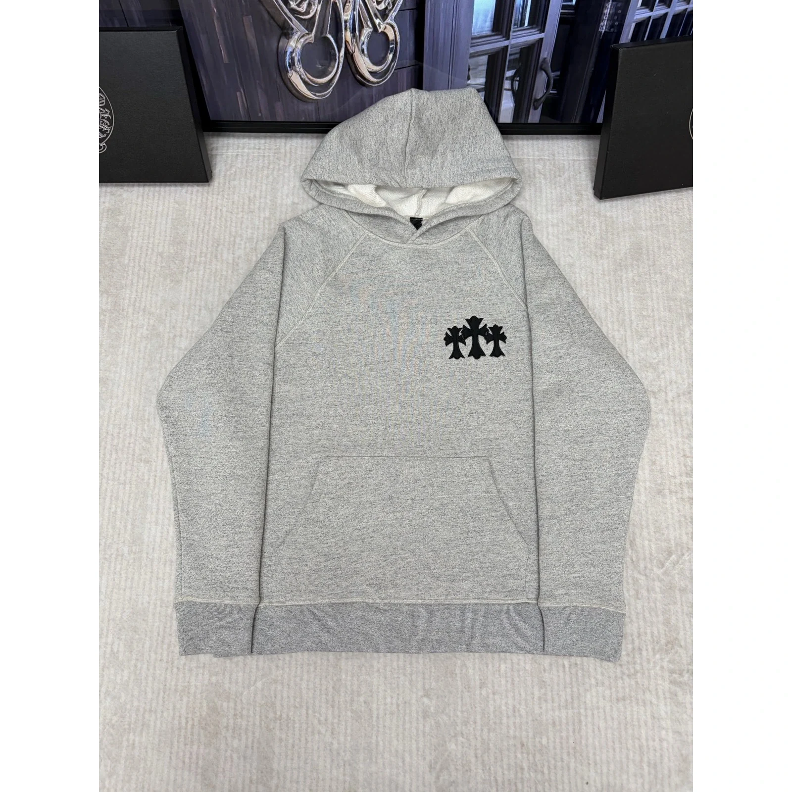 Chrome Hearts Triple Cross Pullover Hoodie Heather Grey