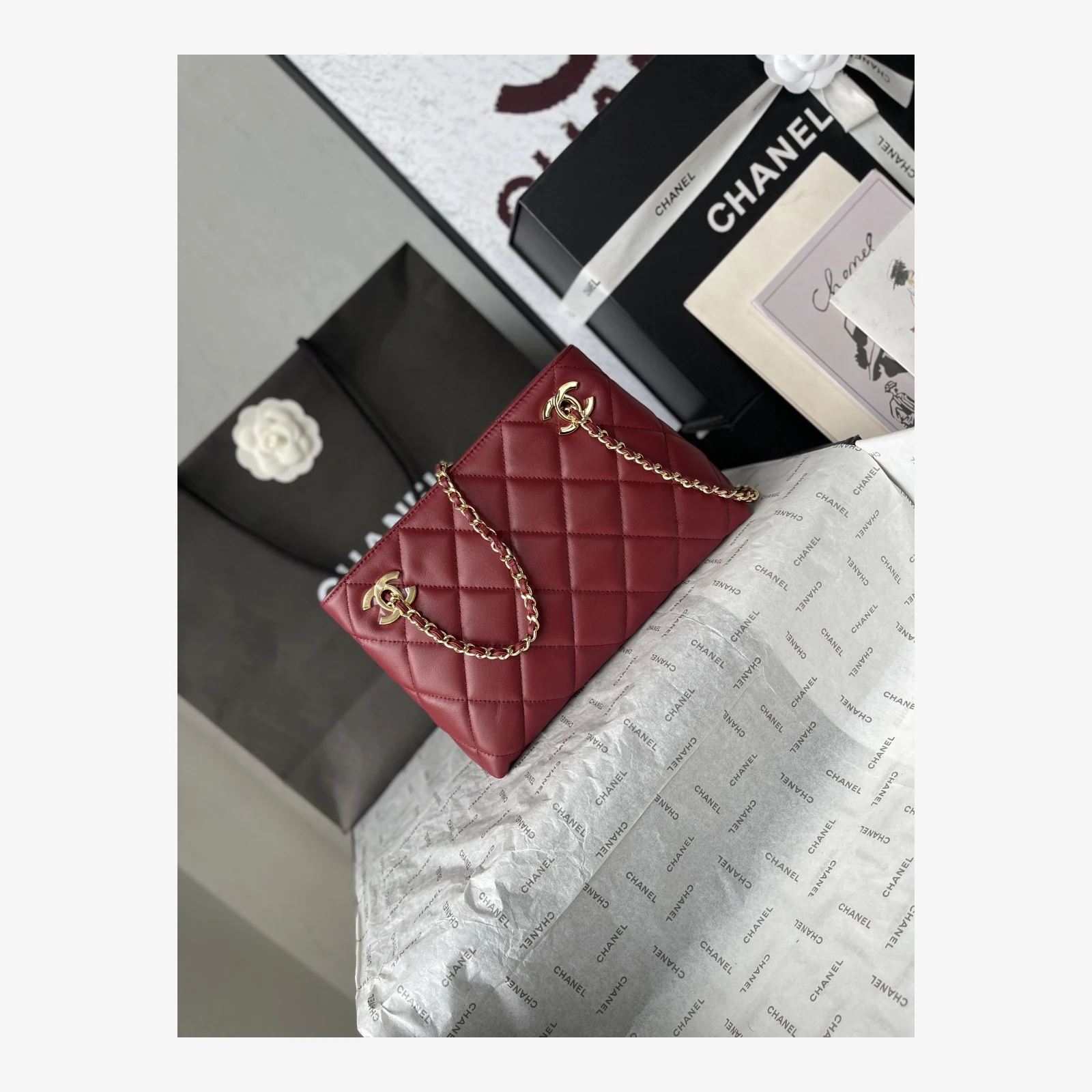 Chanel Mini Shopping Bag AS6248 · Lambskin Dark Burgundy · Lambskin · Gold-Tone Metal