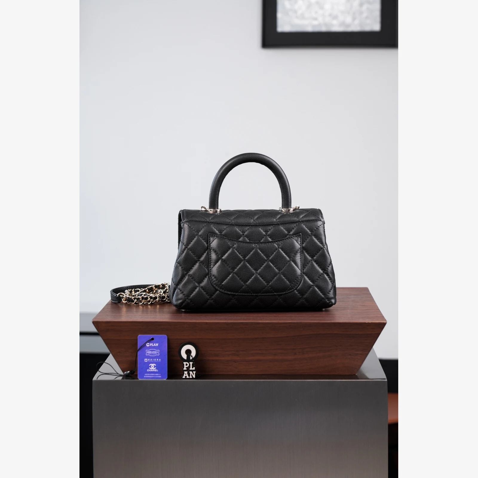 Chanel Flap Bag with Top Handle A92990 · Black Grained Calfskin — image 3