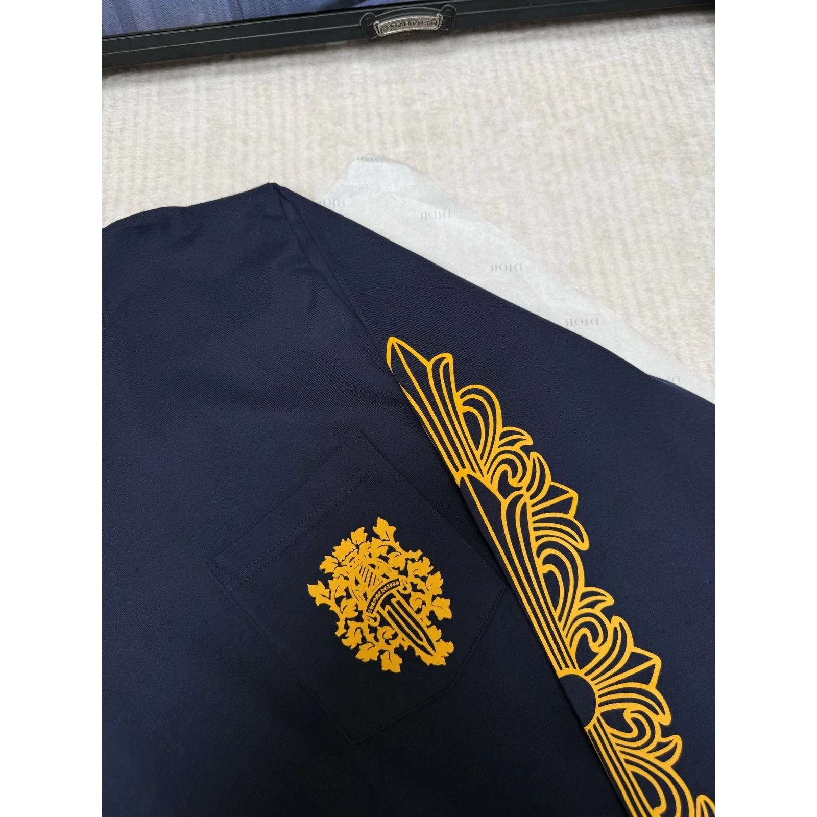 Chrome Hearts Vine Dagger Long Sleeve Tee Navy / Gold