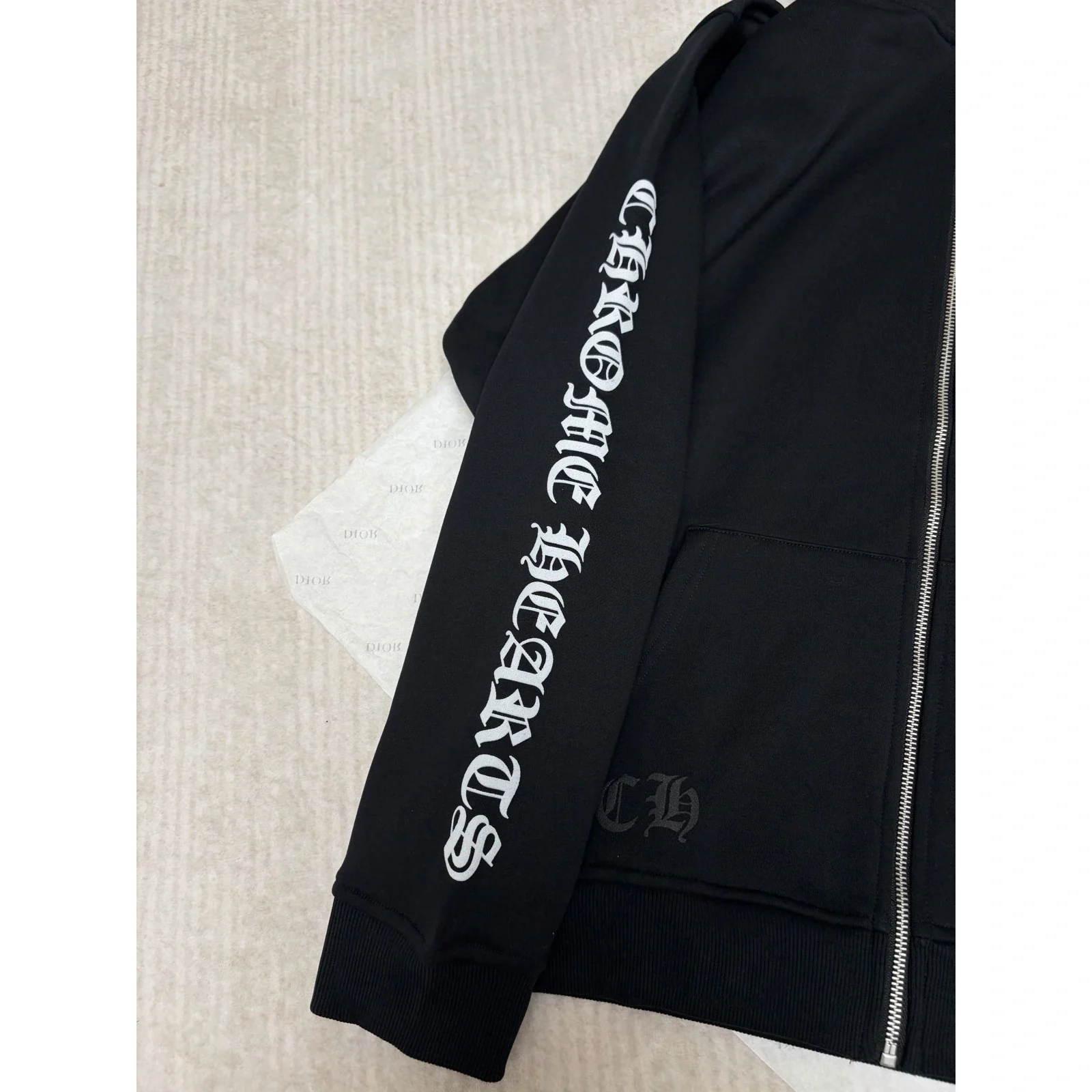 Chrome Hearts Scroll Logo Zip Up Hoodie Black