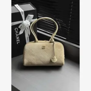 Chanel Large Bowling Bag AS6580 · Suede Calfskin Dark Beige · Suede Calfskin · Gold-Tone Metal