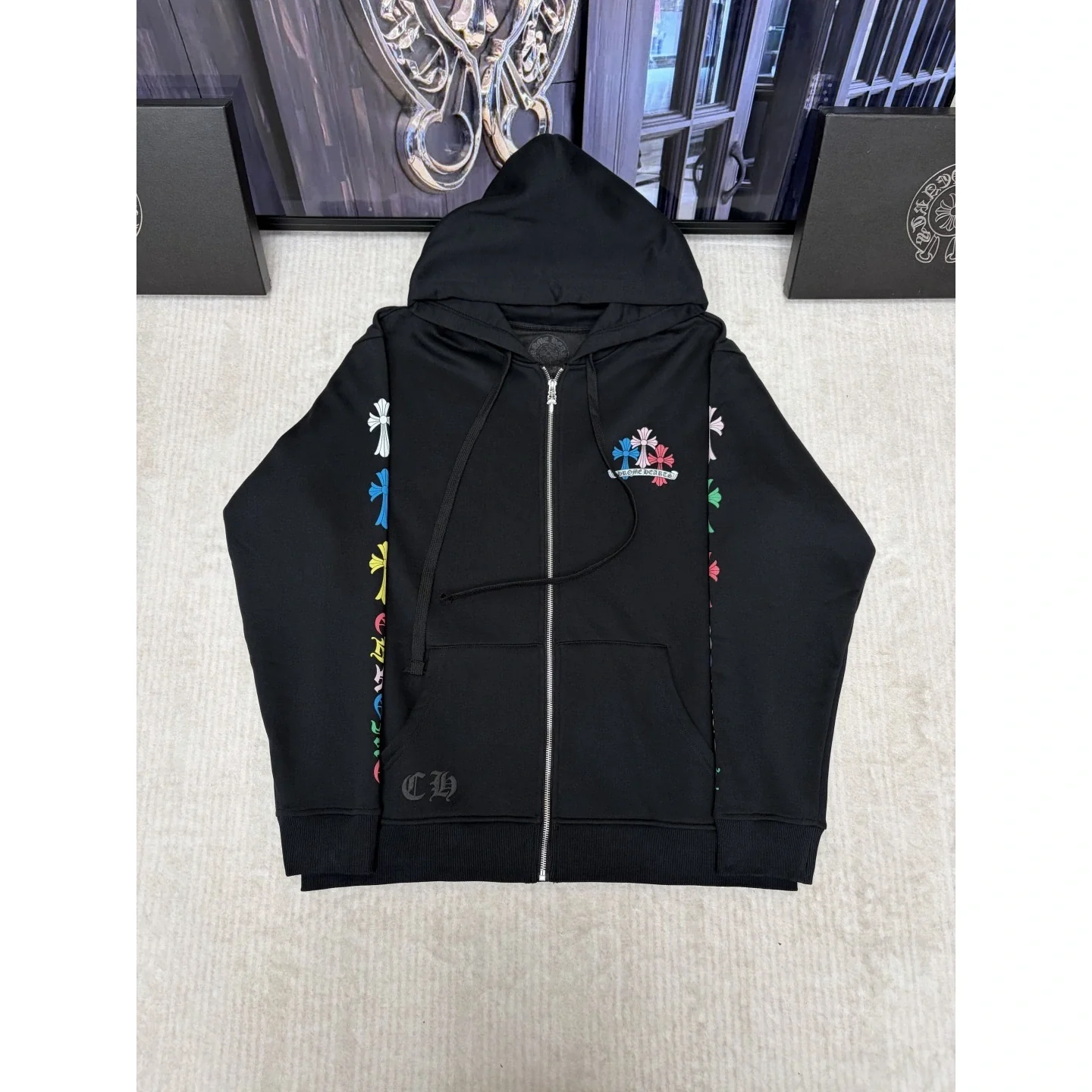 Chrome Hearts Multicolor Cross Zip Up Hoodie Black / Multicolor
