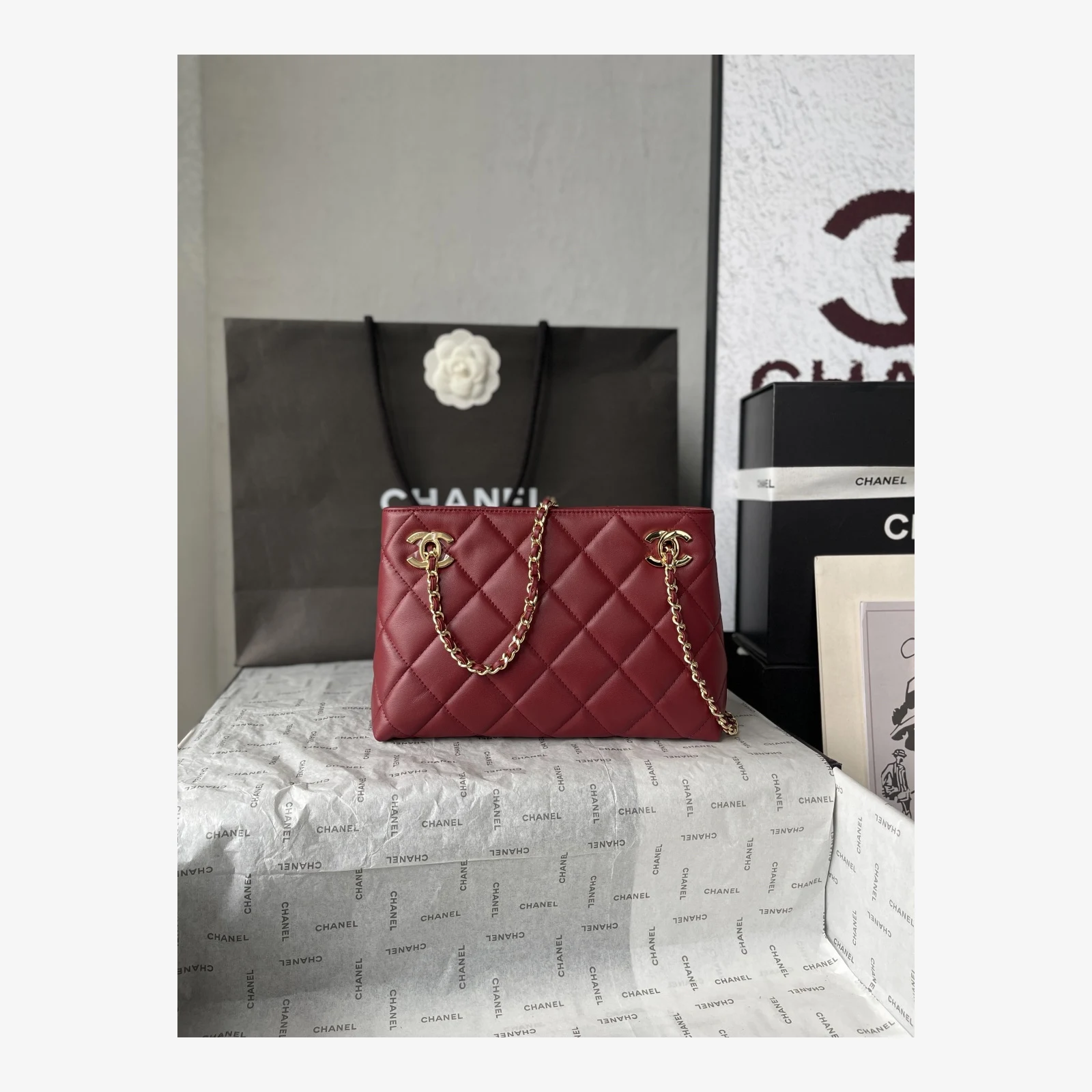 Chanel Mini Shopping Bag AS6248 · Lambskin Dark Burgundy · Lambskin · Gold-Tone Metal