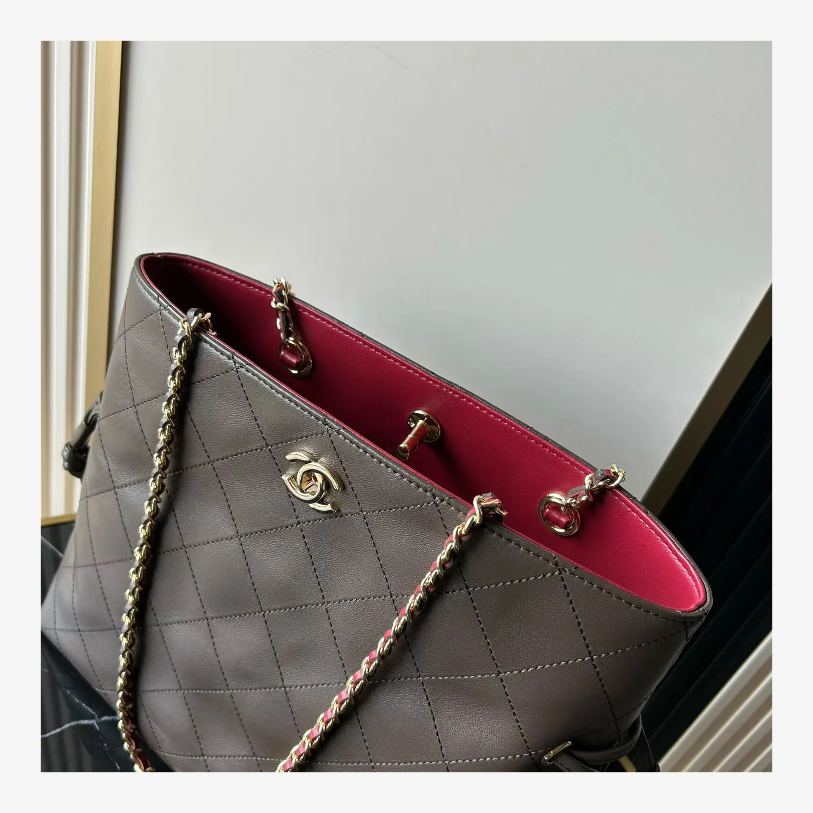 Chanel Small Shopping Bag AS6495 · Lambskin Dark Brown · Lambskin · Gold-Tone Metal