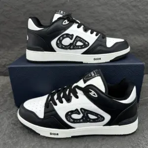 Dior B57 Dribble Low-Top Sneaker Black and White Calfskin with Oblique Jacquard