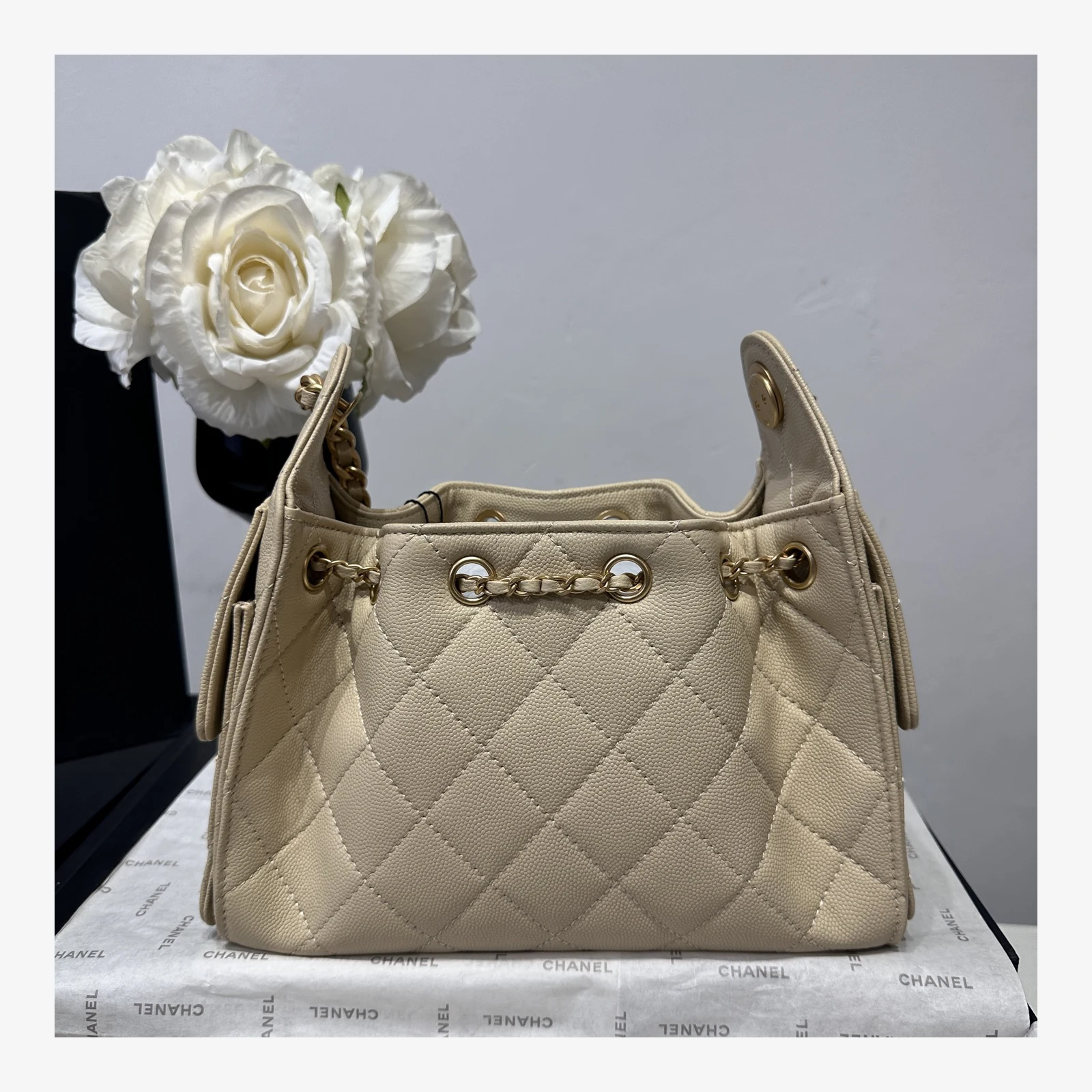 Chanel 25 Mini Handbag AS5631 · Grained Calfskin Beige · Grained Calfskin · Gold-Tone Metal