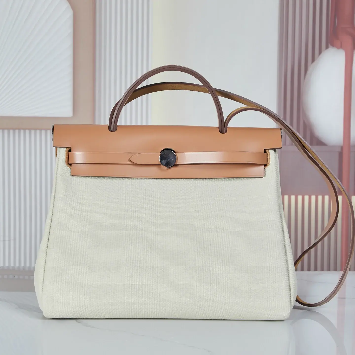 Hermès Herbag Zip 31 Bag Béton / Naturel Sable full view