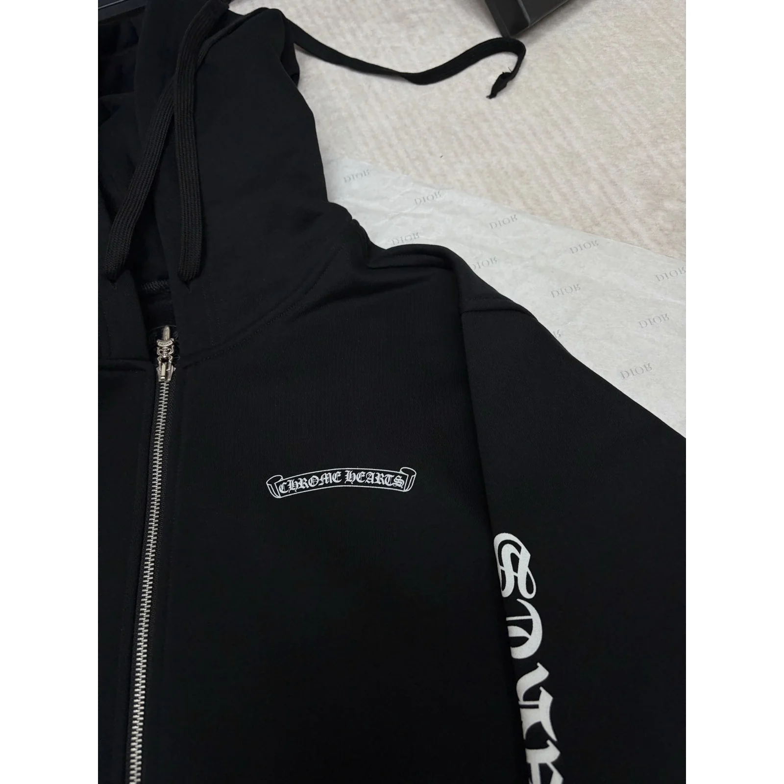 Chrome Hearts Scroll Logo Zip Up Hoodie Black