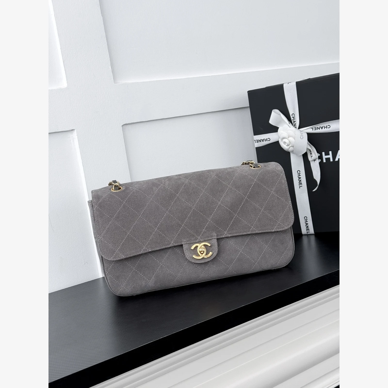 Chanel Maxi Flap Bag AS6627 · Suede Calfskin Dark Grey · Suede Calfskin · Gold-Tone Metal