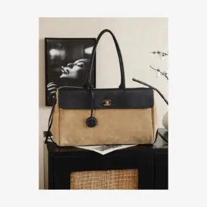 Chanel Shopping Bag AS6428 · Dark Beige & Black Suede Dark Beige & Black · Suede Calfskin & Grained Calfskin · Gold-Tone Metal