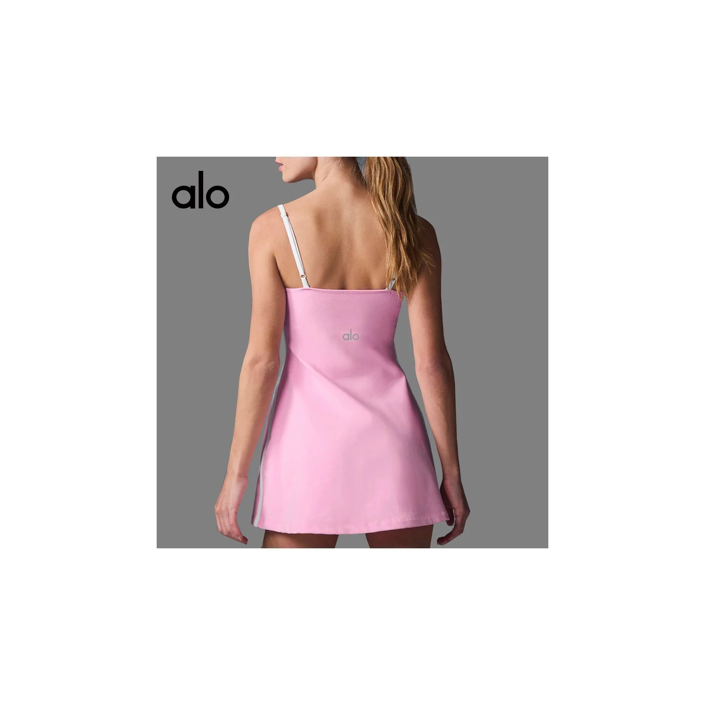 Alo Airbrush Streamlined Dress Candy Heart Pink/White · W8278R
