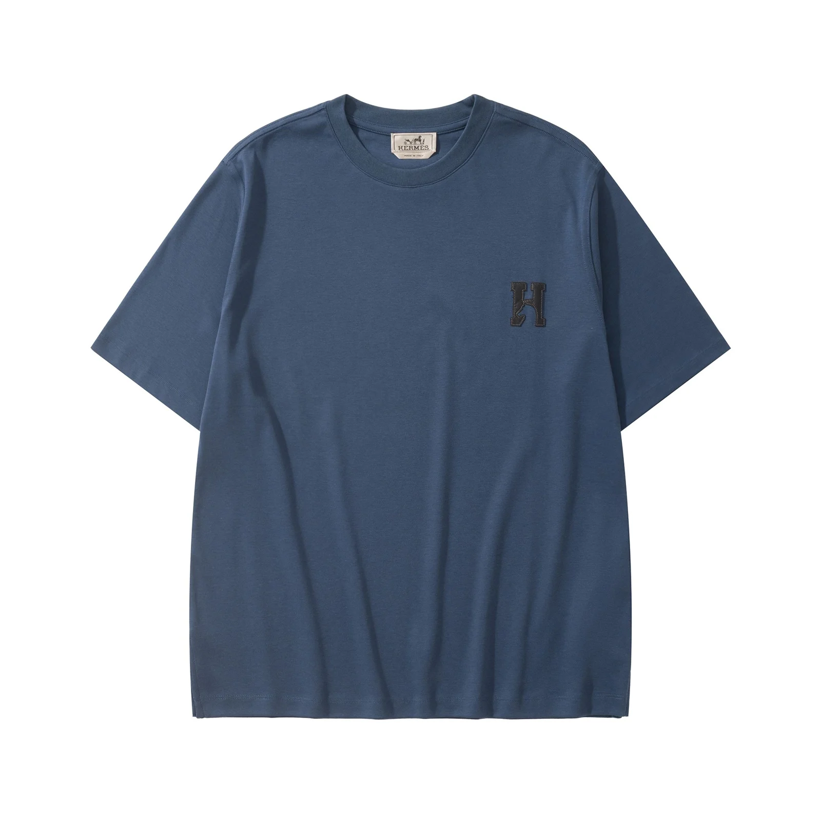 Hermès H'Cheval T-Shirt with Leather Detail Marine