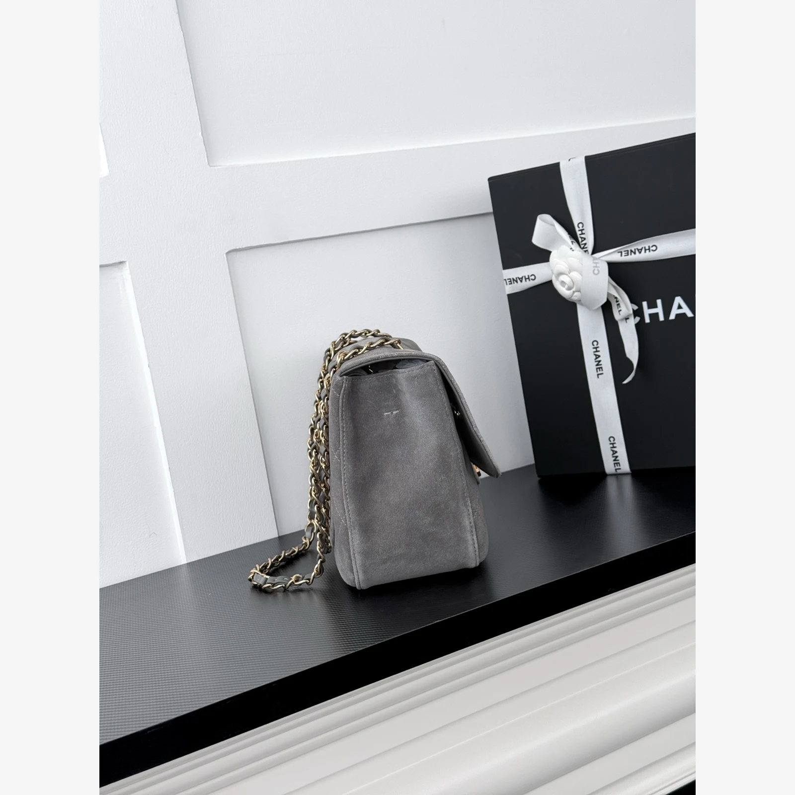 Chanel Maxi Flap Bag AS6627 · Suede Calfskin Dark Grey · Suede Calfskin · Gold-Tone Metal