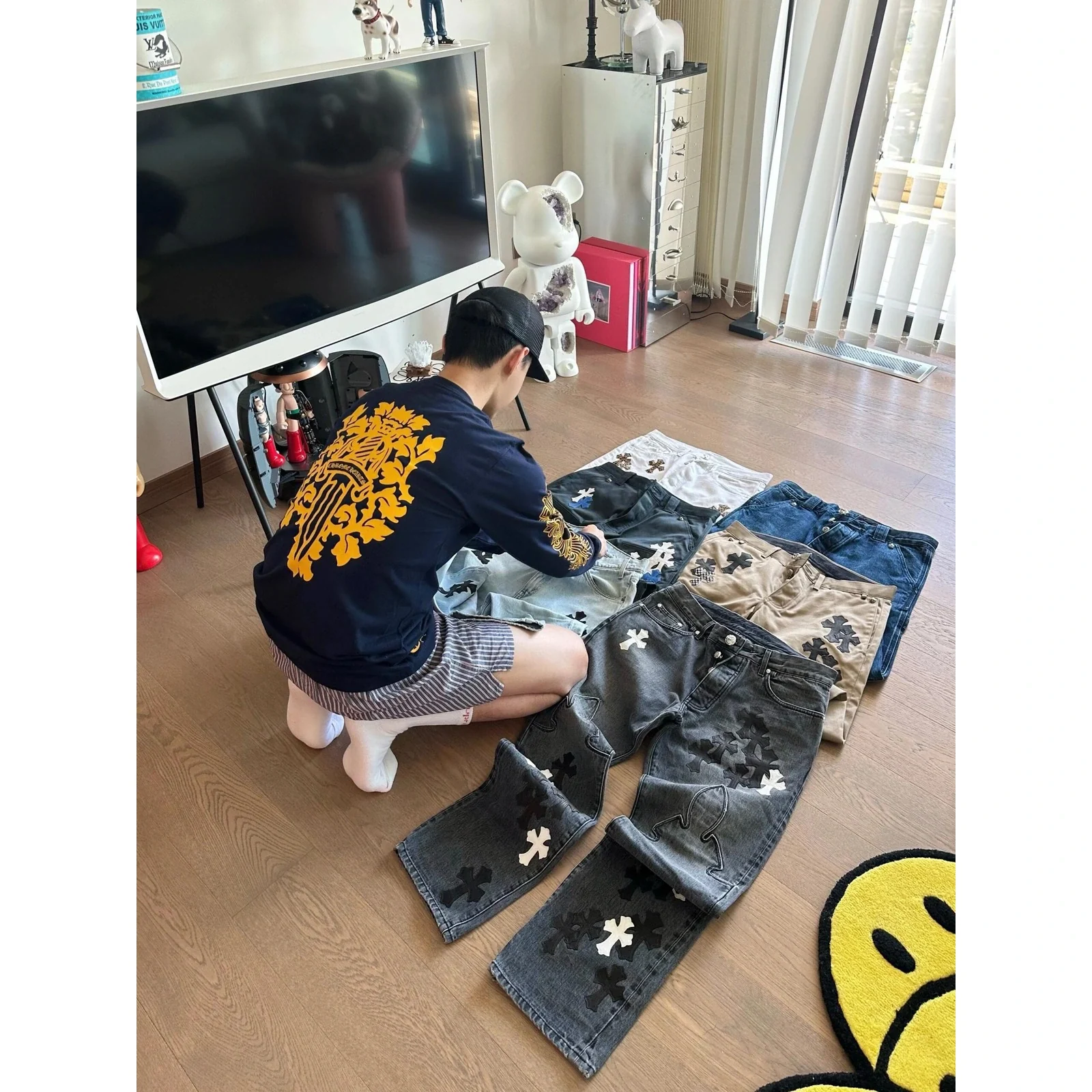 Chrome Hearts Vine Dagger Long Sleeve Tee Navy / Gold
