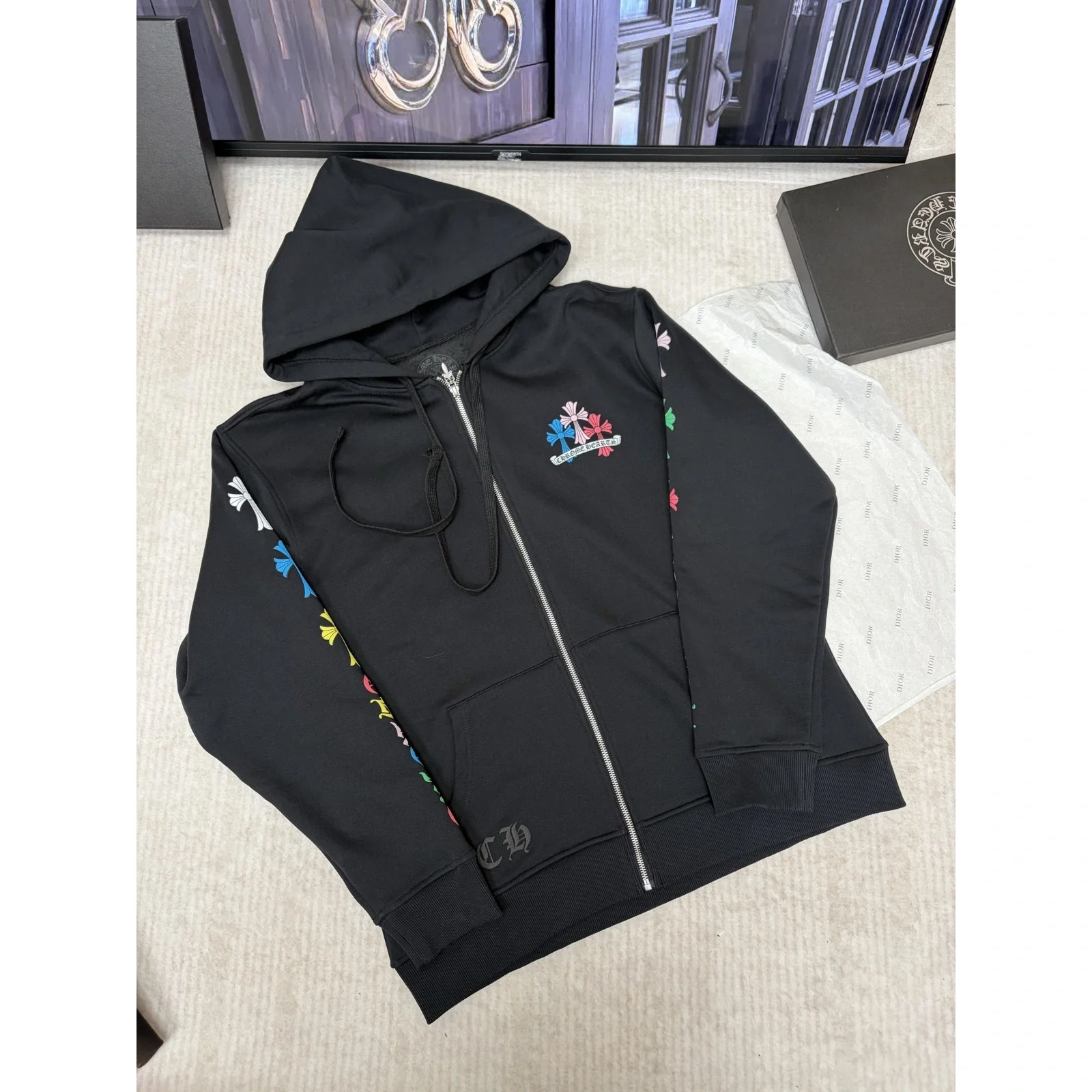 Chrome Hearts Multicolor Cross Zip Up Hoodie Black / Multicolor