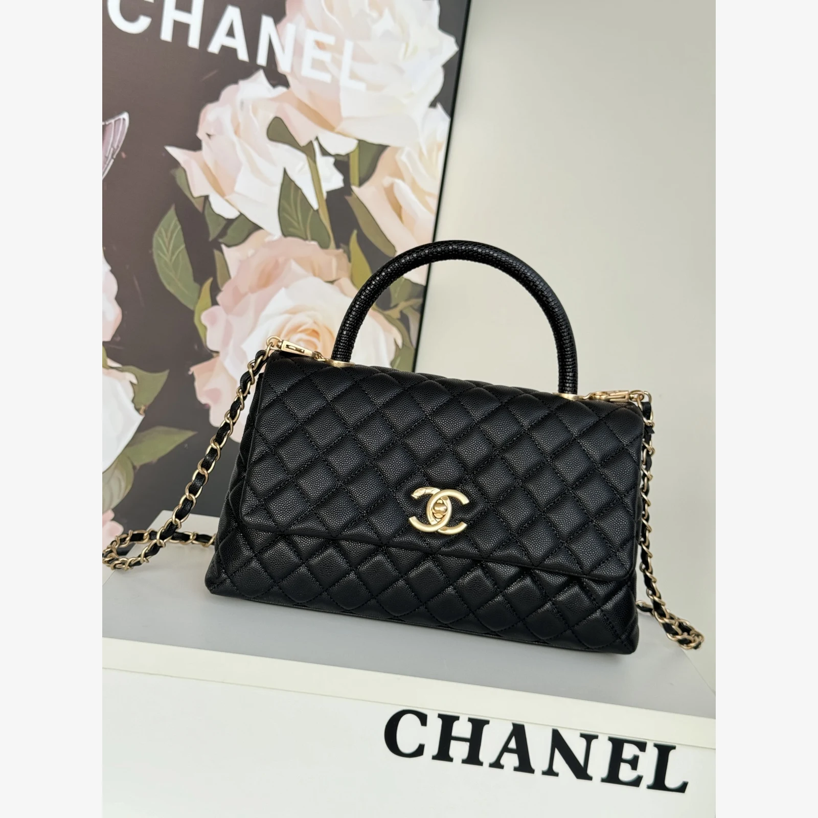 Chanel Large Flap Bag with Top Handle A92991 · Black Grained Calfskin — image 1