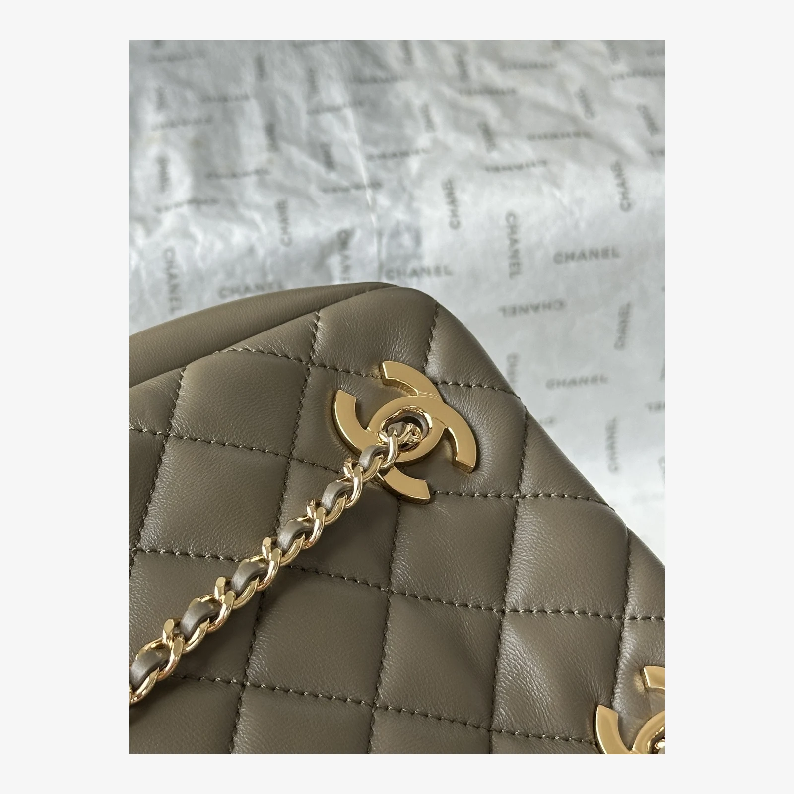 Chanel Small Bowling Bag AS6472 · Dark Khaki Lambskin Dark Khaki · Lambskin · Gold-Tone Metal